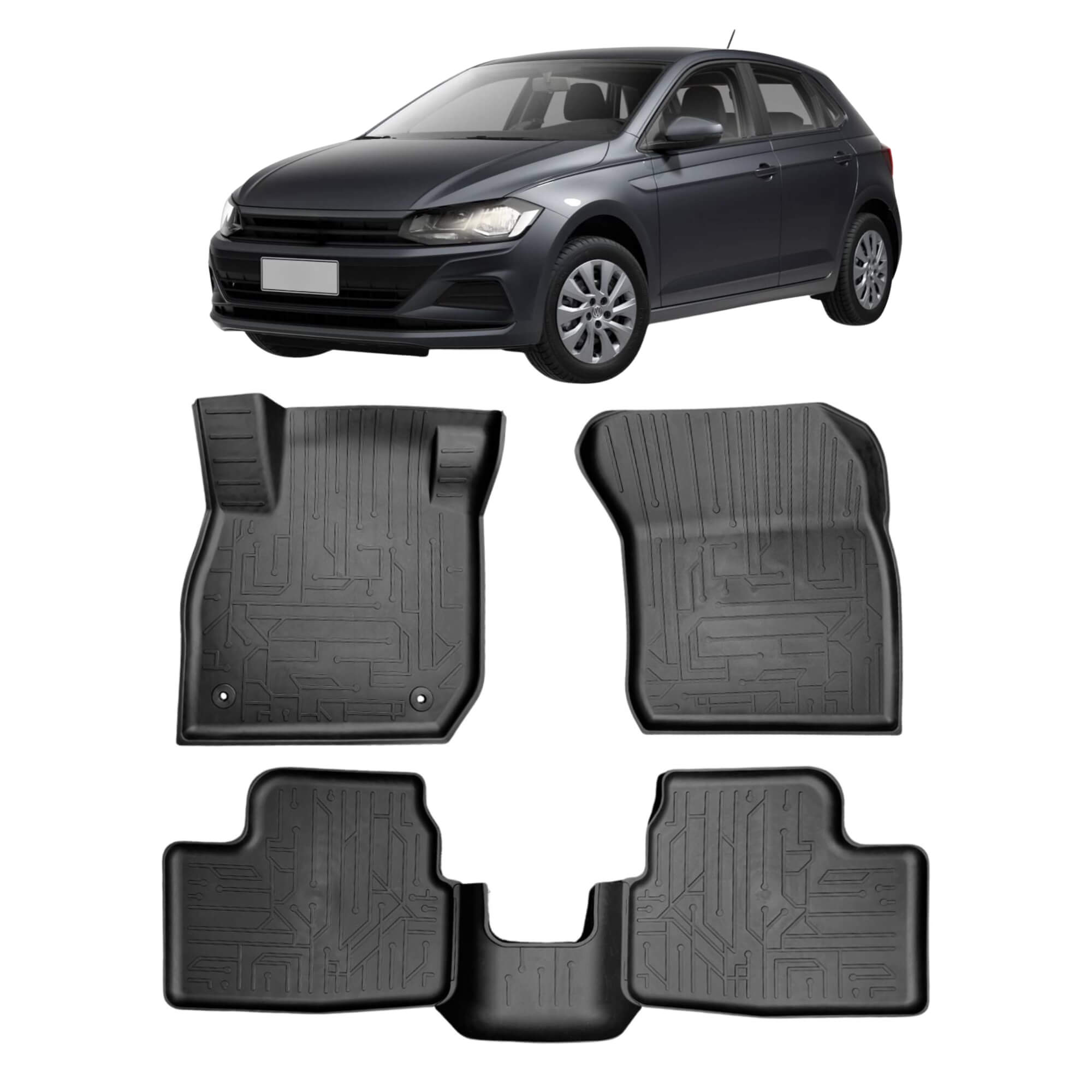 Tapete tipo Bandeja 4P Preto Modelo Polo 2017 em diante c/ 5 Peças Grid - TB05002