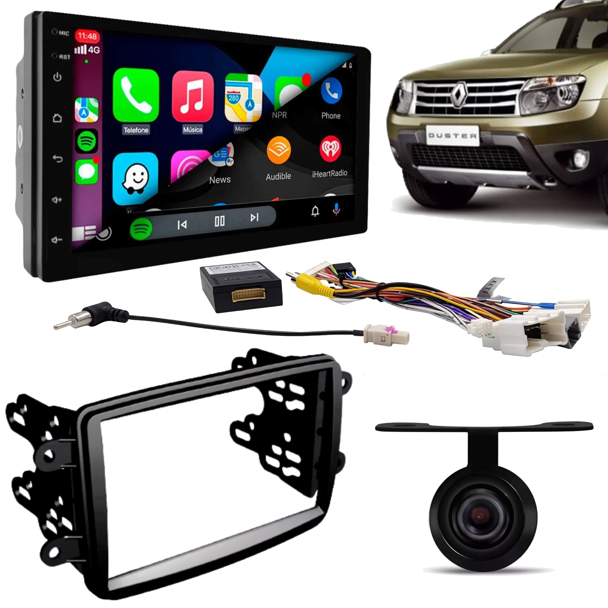 COMP Multimidia 7" Pol QLED Android 4+64GB + Moldura Duster + Camera de ré + Canbus -  HT-7240CA