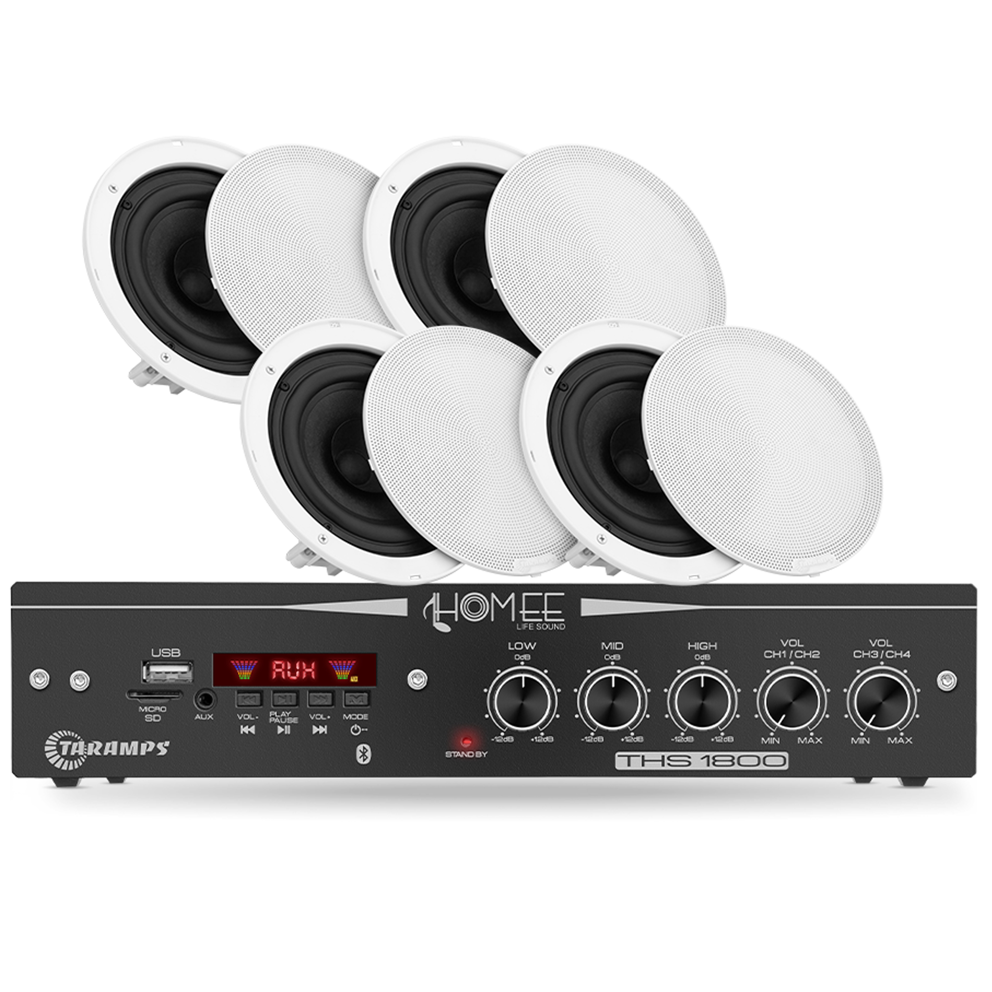 COMP Kit Amplificador Som Ambiente 80 Watts 4 canais THS 1800 + 4 Arandelas 6" 40w 4 Ohms - Taramps