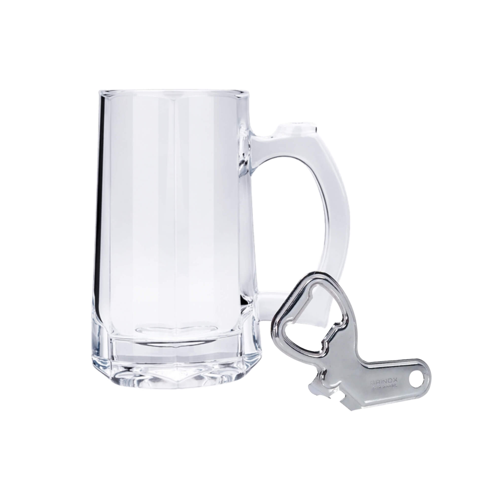 COMP Kit Caneca de Vidro 350ml + Abridor Aço Inox Brinox Cerveja Chopp