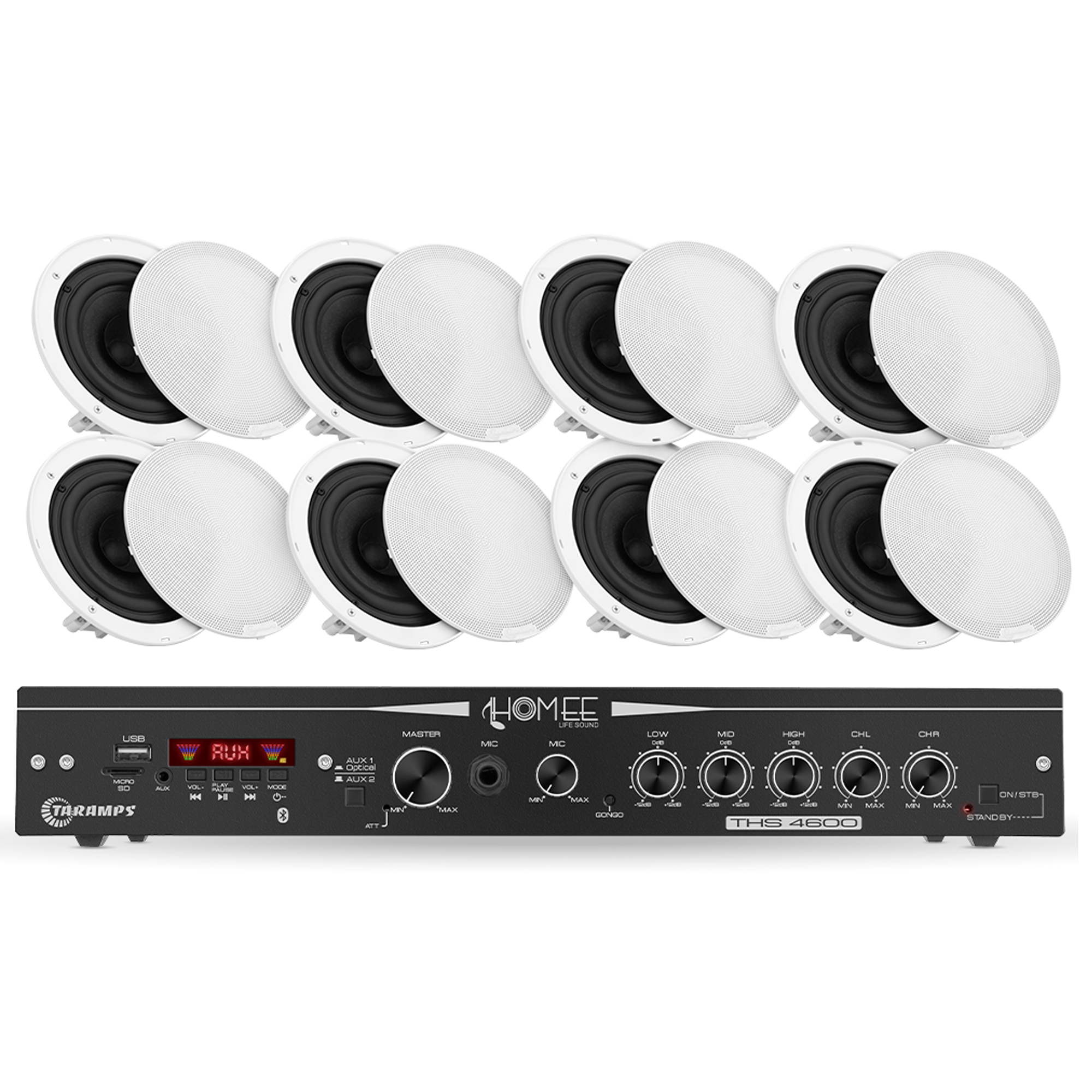 COMP Kit Som Ambiente THS 4600 + 8 Arandelas Redonda 40w 6" Taramps