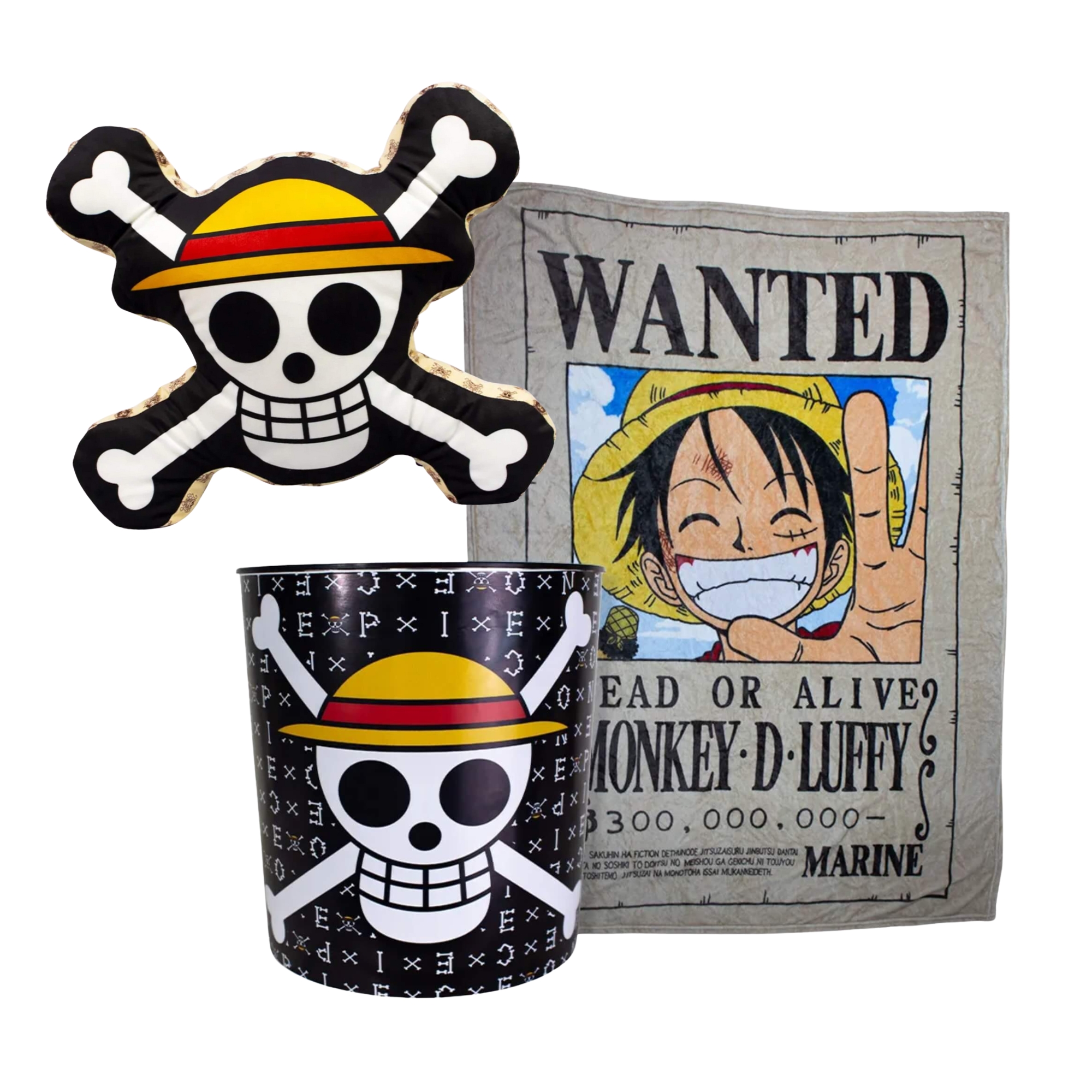 COMP Kit One Piece Almofada Luffy + Manta 1,20x1,60 + Balde Pipoca 5L Zona Criativa