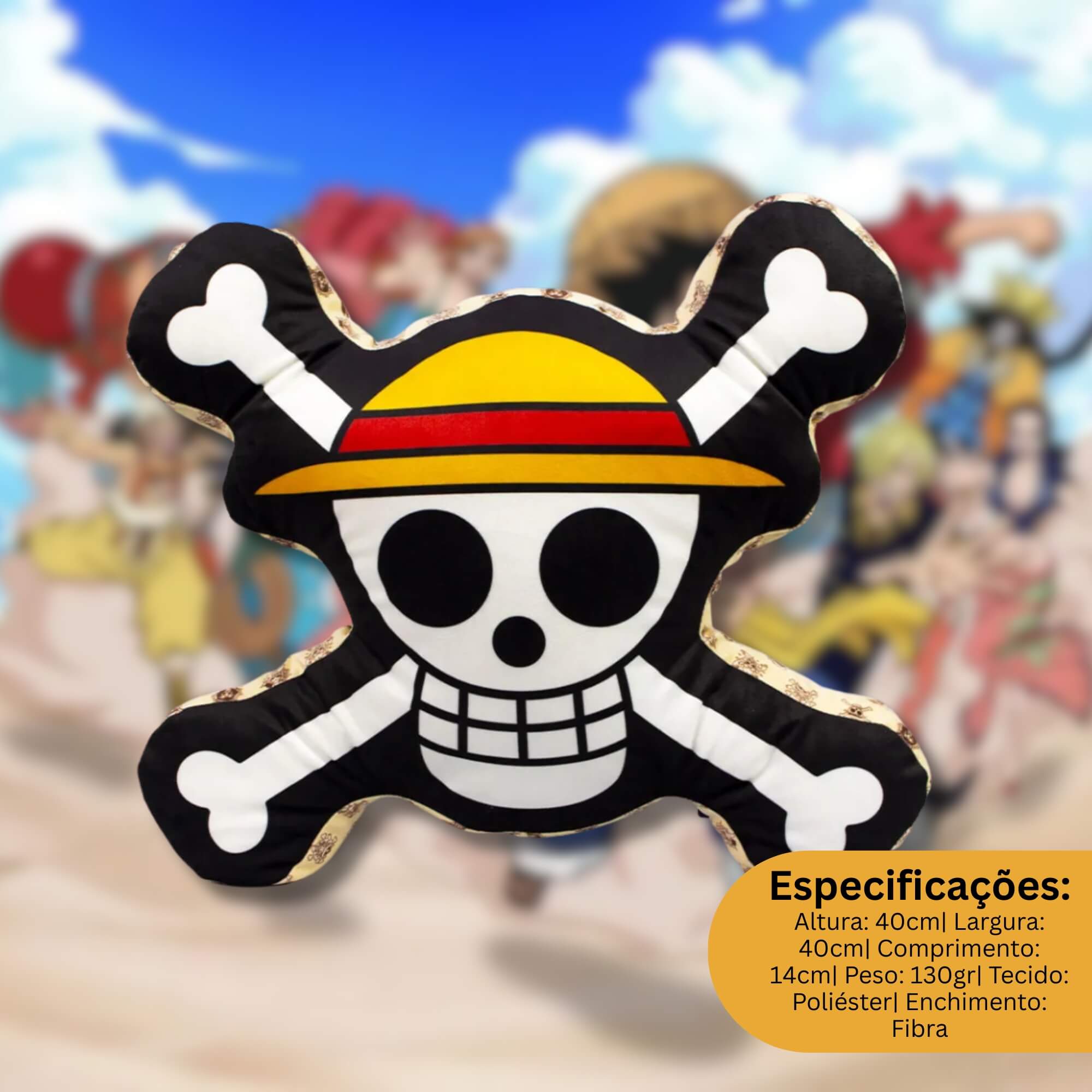 COMP Kit One Piece Almofada Luffy + Manta 1,20x1,60 + Balde Pipoca 5L Zona Criativa