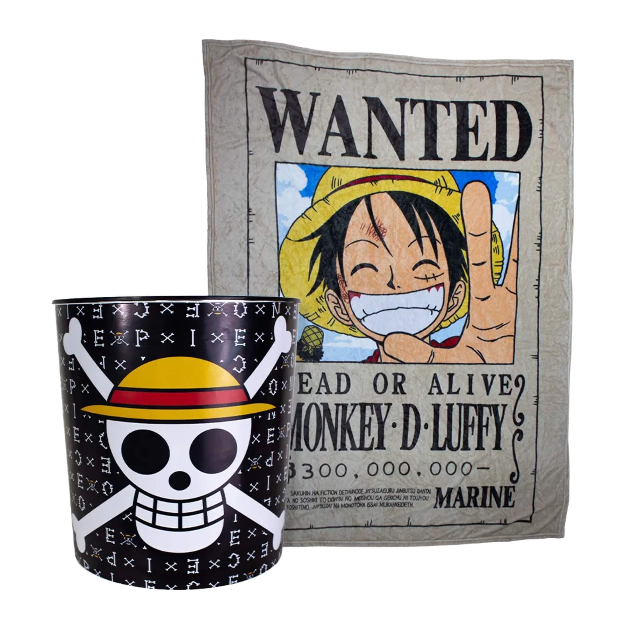 COMP Kit One Piece Almofada Luffy + Manta 1,20x1,60 + Balde Pipoca 5L Zona Criativa