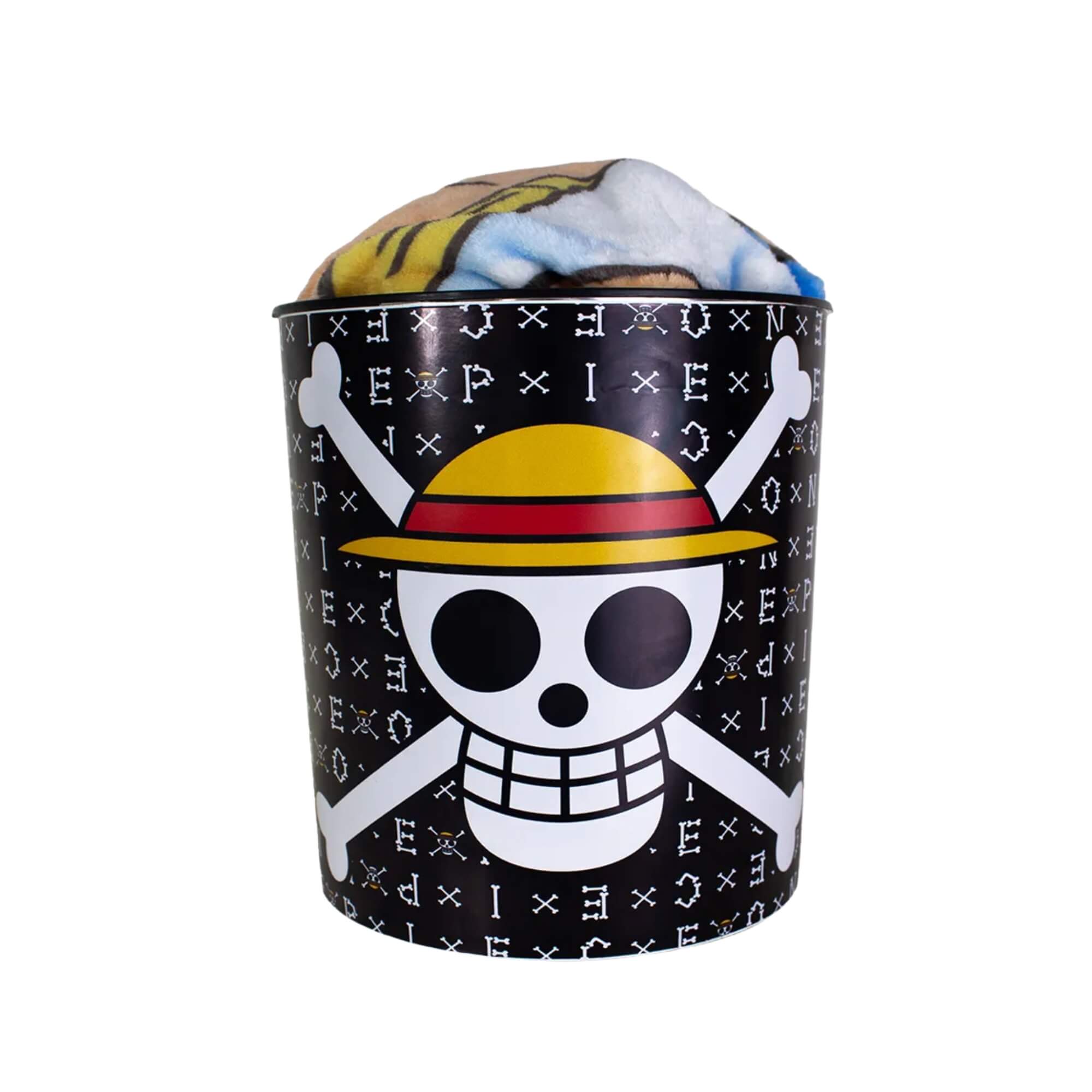 COMP Kit One Piece Almofada Luffy + Manta 1,20x1,60 + Balde Pipoca 5L Zona Criativa