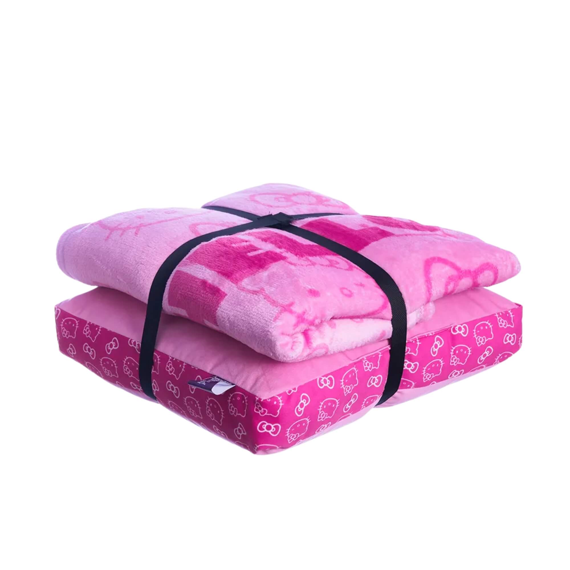 COMP Kit Hello Kitty Almofada + Manta 1,20x1,60 + Copo Térmico Inox 1,15L Zona Criativa