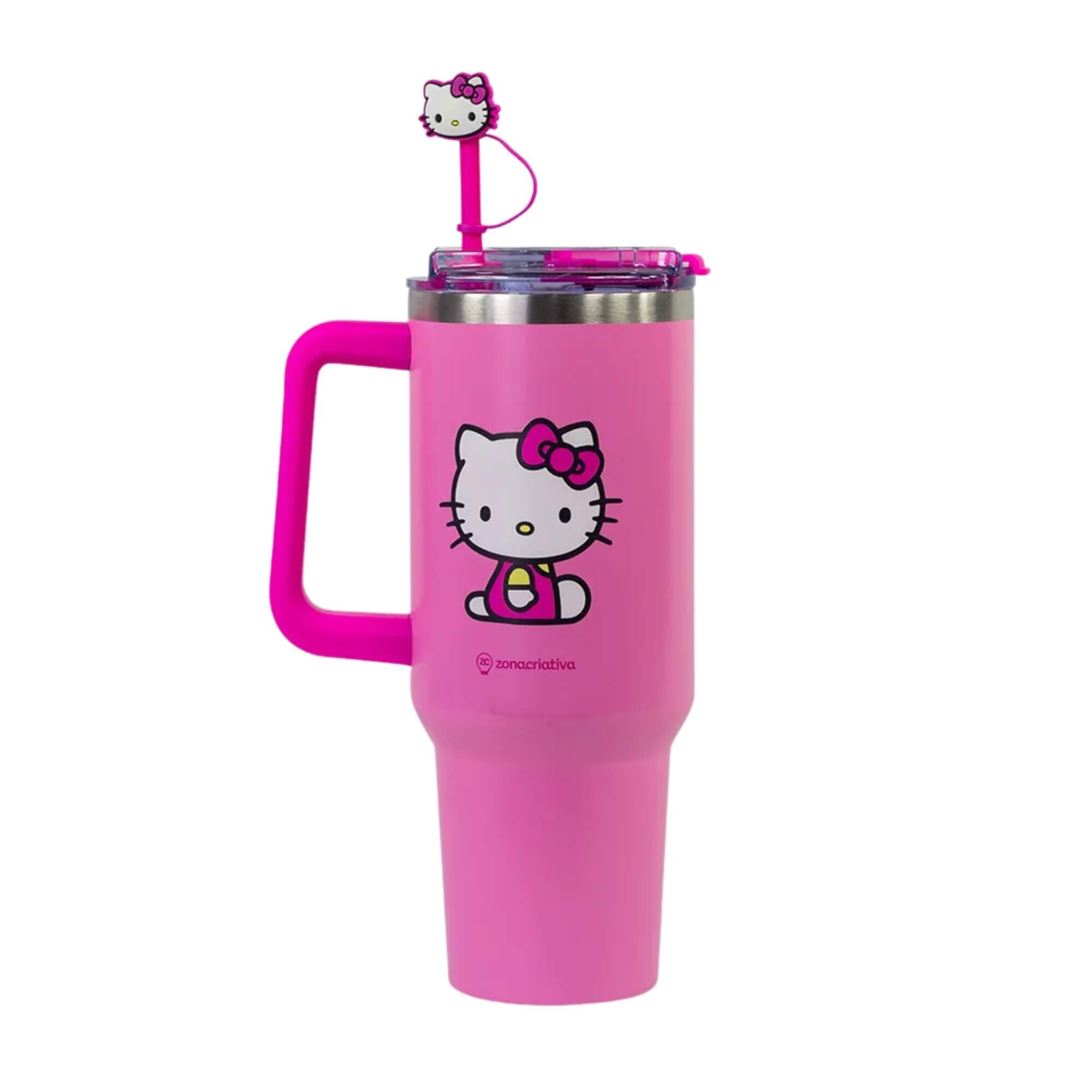 COMP Kit Hello Kitty Almofada + Manta 1,20x1,60 + Copo Térmico Inox 1,15L Zona Criativa