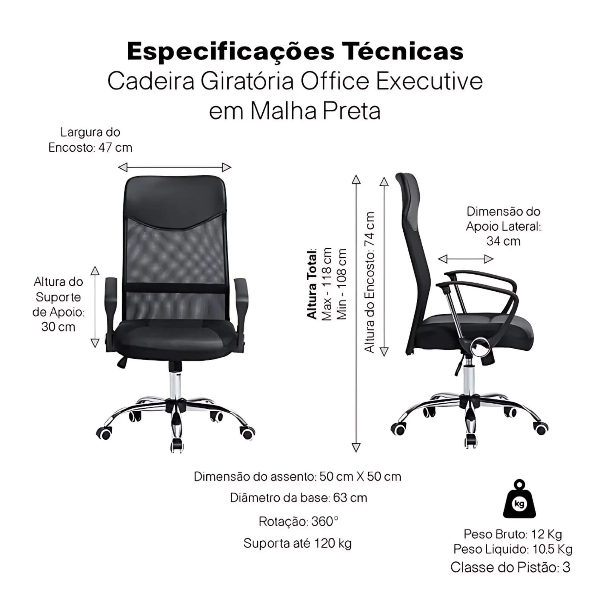 Cadeira Giratória Office Executive em Malha Preta Conthey Evolux - N1902004
