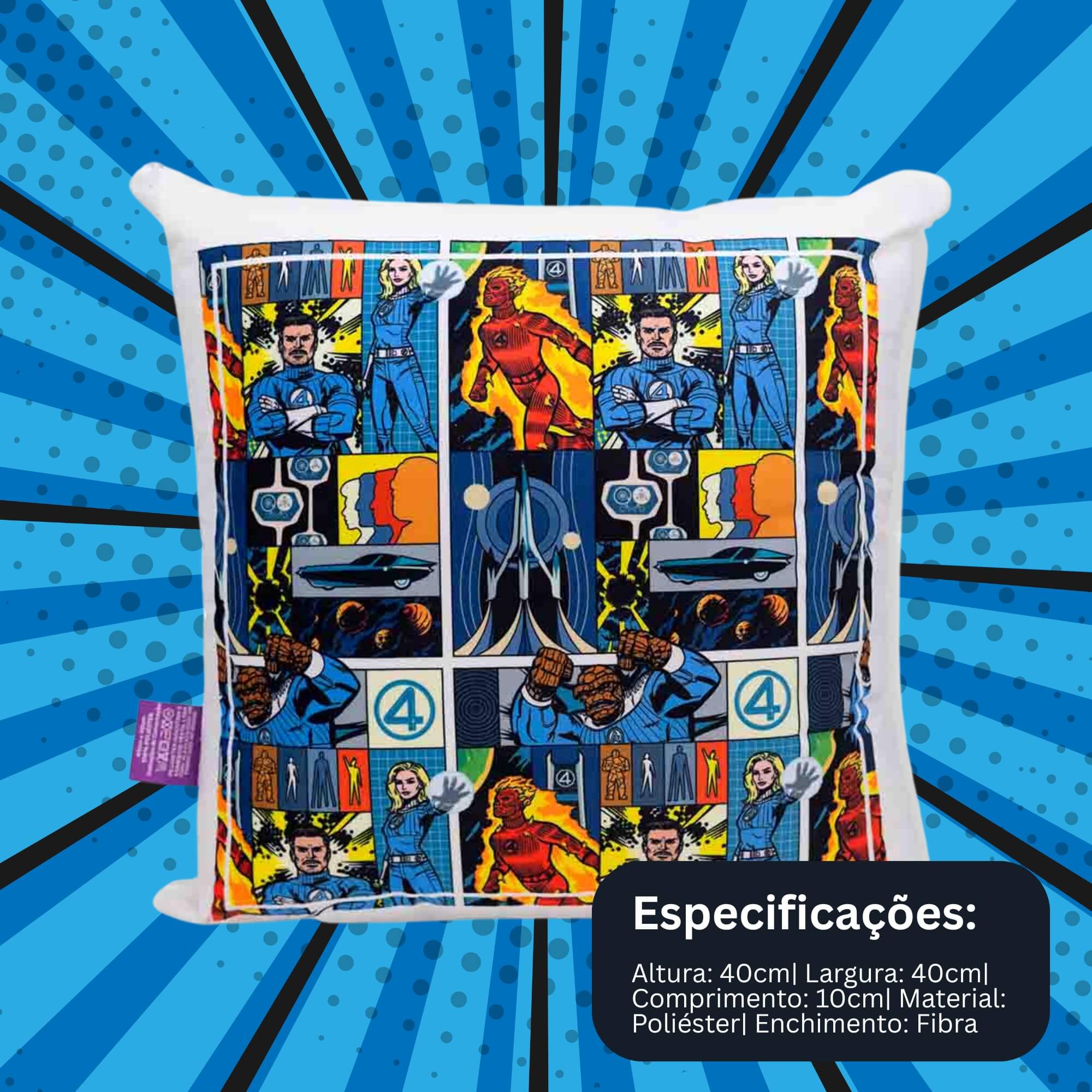 COMP Kit Marvel Quarteto Fantástico Almofada 40x40 + Copo Sky Inox 500ml Zona Criativa