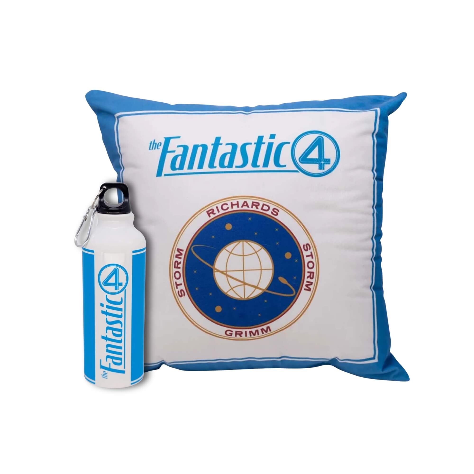 COMP Kit Quarteto Fantástico Almofada + Garrafa Alumínio 500ml Mosquetão Marvel Zona Criativa