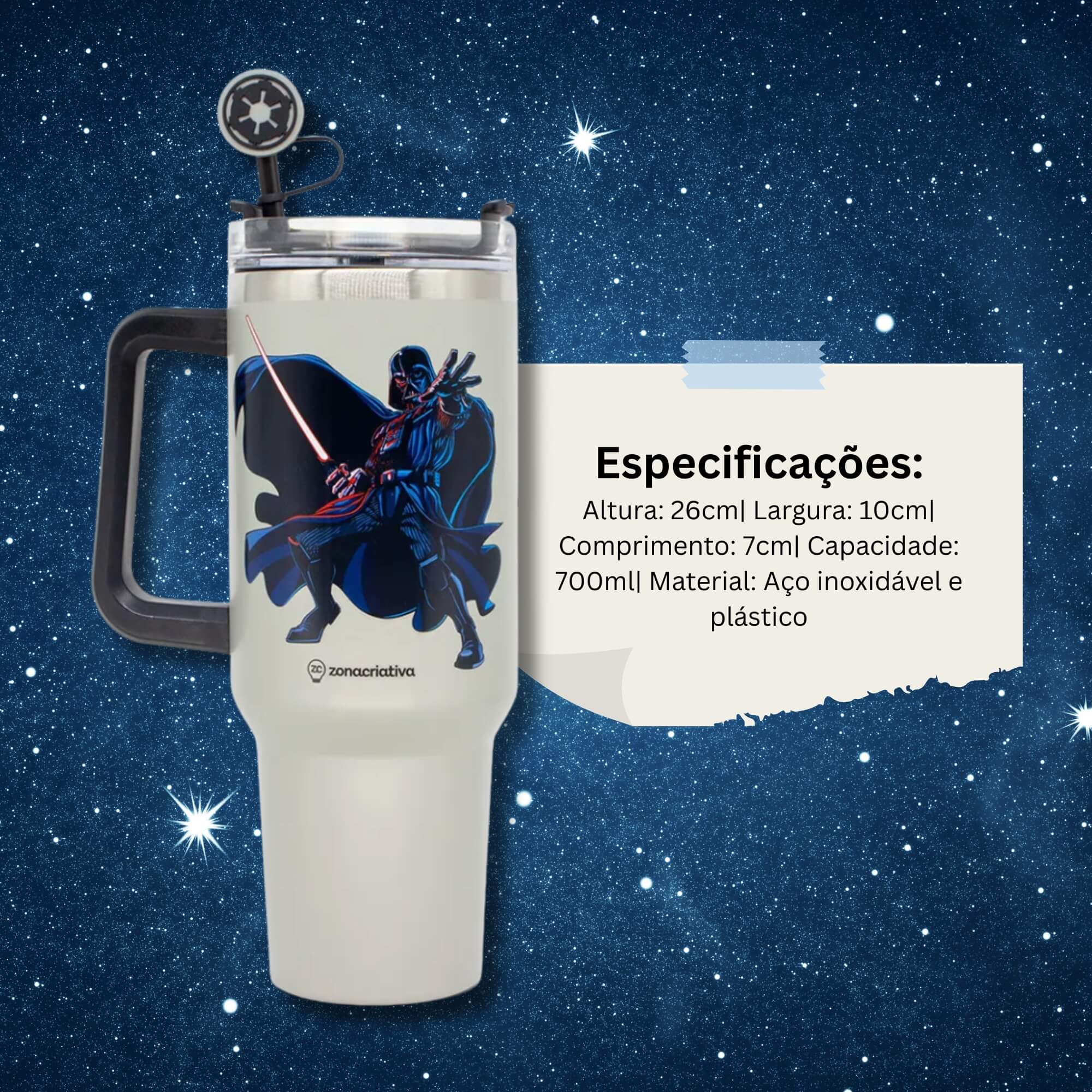COMP Kit Star Wars Copo Térmico Tumbler 700ml + Almofada Pescoço Micropérolas Zona Criativa