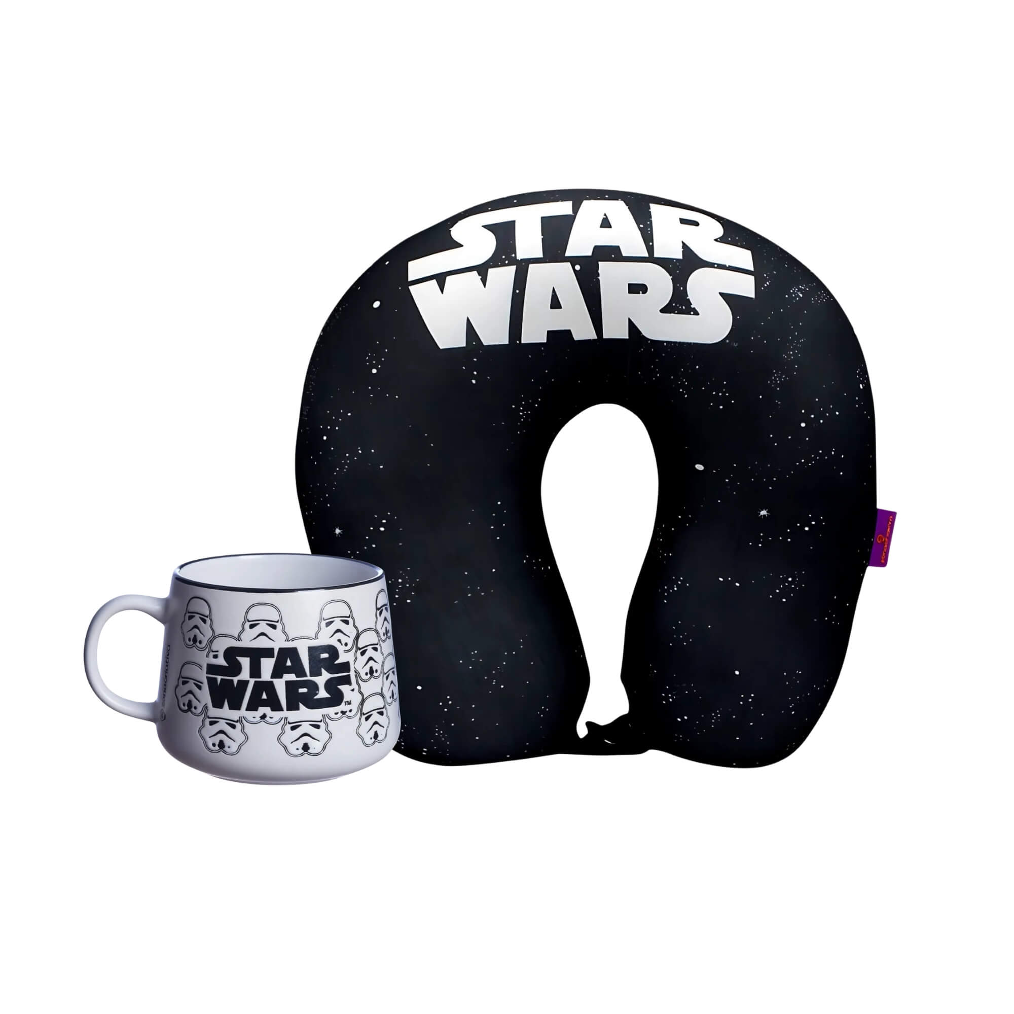 COMP Kit Star Wars Almofada Pescoço Micro Pérolas + Caneca Cerâmica 500ml Zona Criativa
