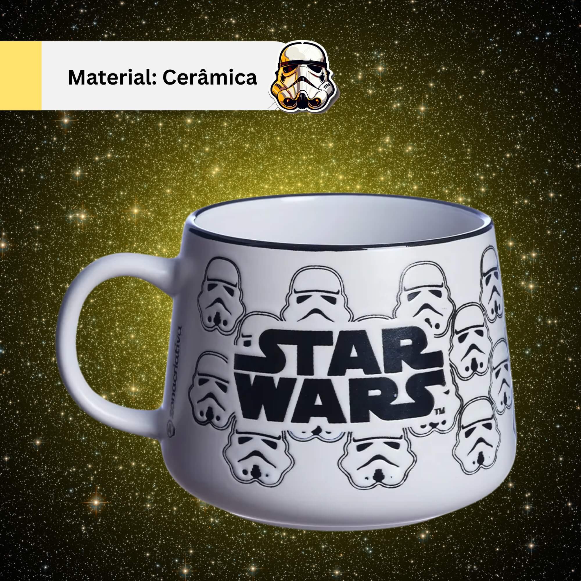 COMP Kit Star Wars Almofada Pescoço Micro Pérolas + Caneca Cerâmica 500ml Zona Criativa