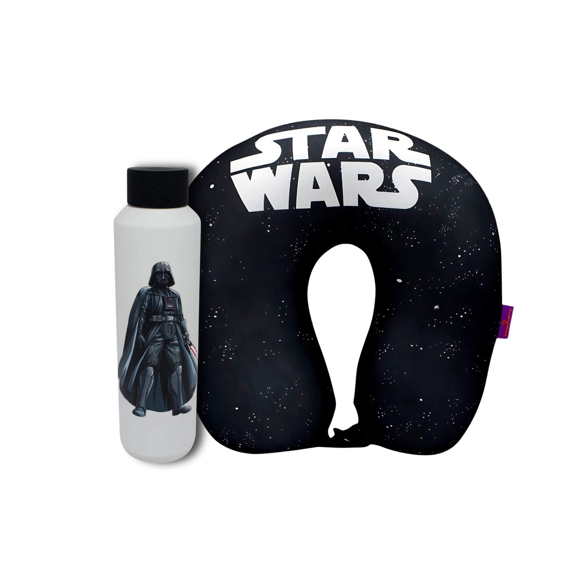 COMP Kit Star Wars Almofada Pescoço Micro Pérolas + Garrafa 600ml Darth Vader Zona Criativa