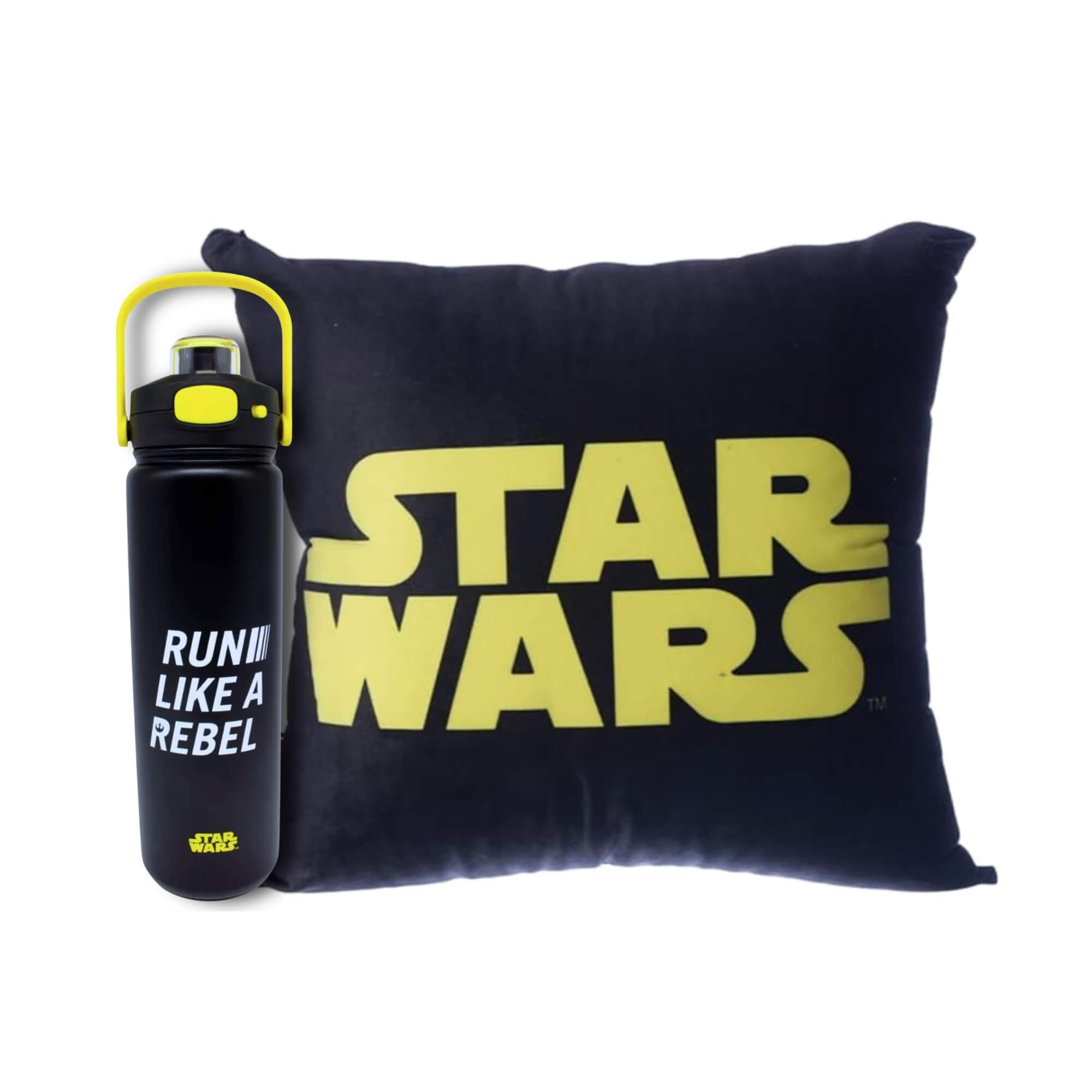 COMP Kit Star Wars Almofada 40x40 Fibra Veludo + Garrafa Térmica 700ml Click Zona Criativa
