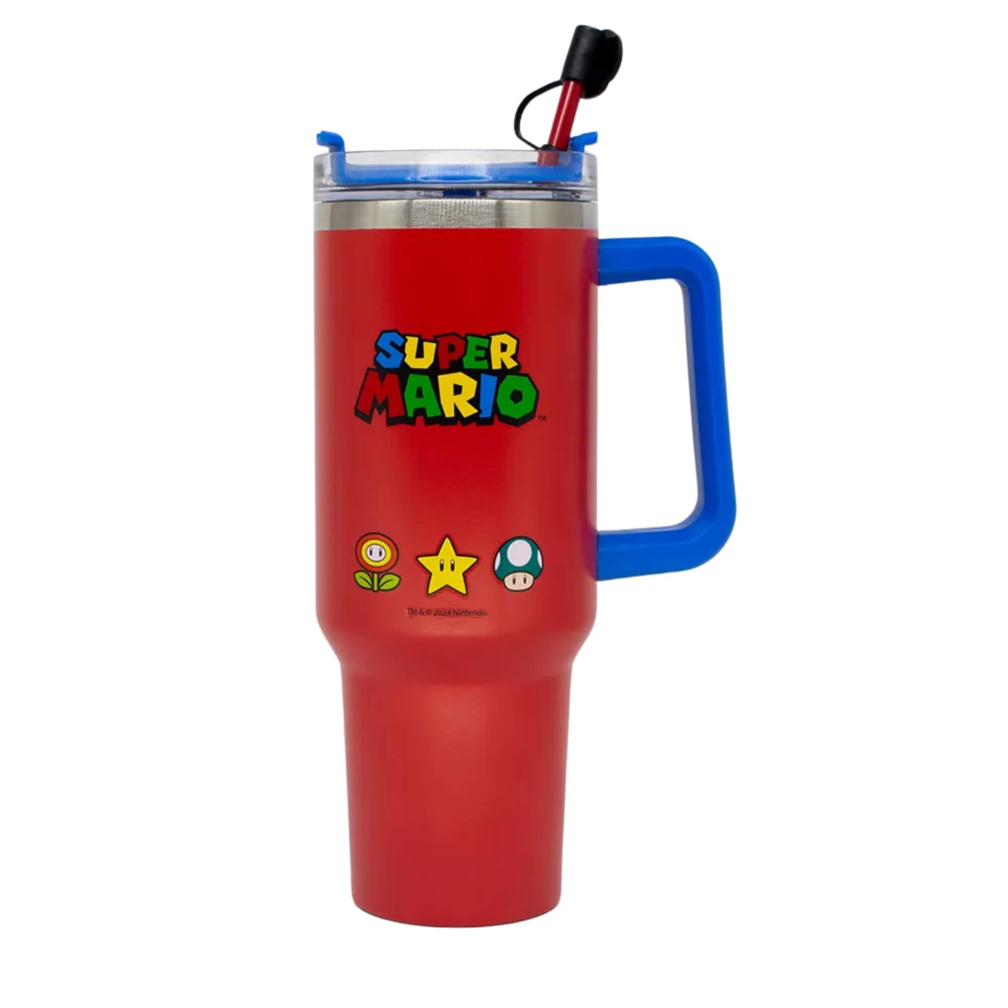 COMP Kit Copo Térmico 1,15L Mario com Canudo + Almofada 40x40cm Mario e Luigi Zona Criativa
