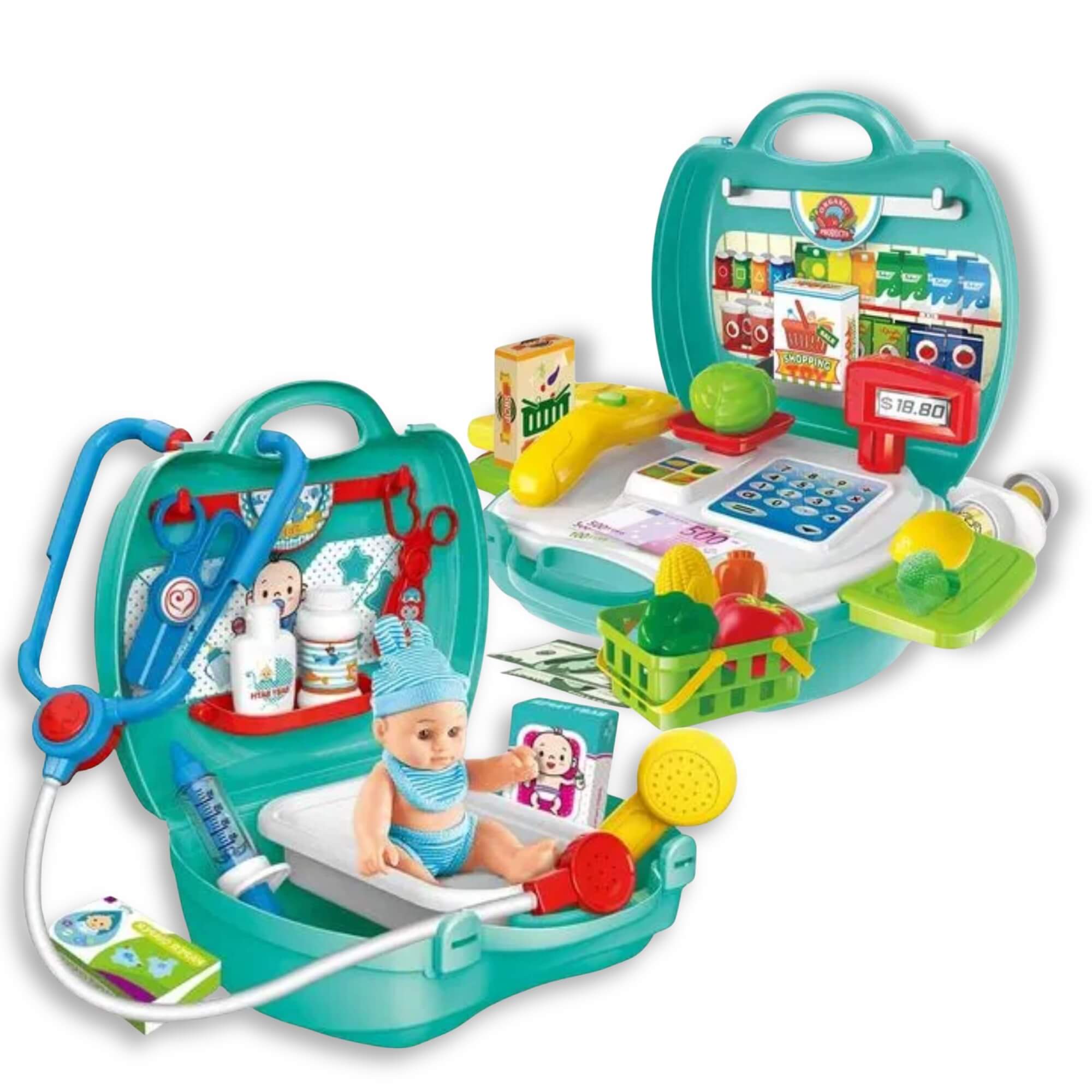 COMP Kit 2 Maletas Educativas Workshop JR Multikids - Mercadinho e Pediatra
