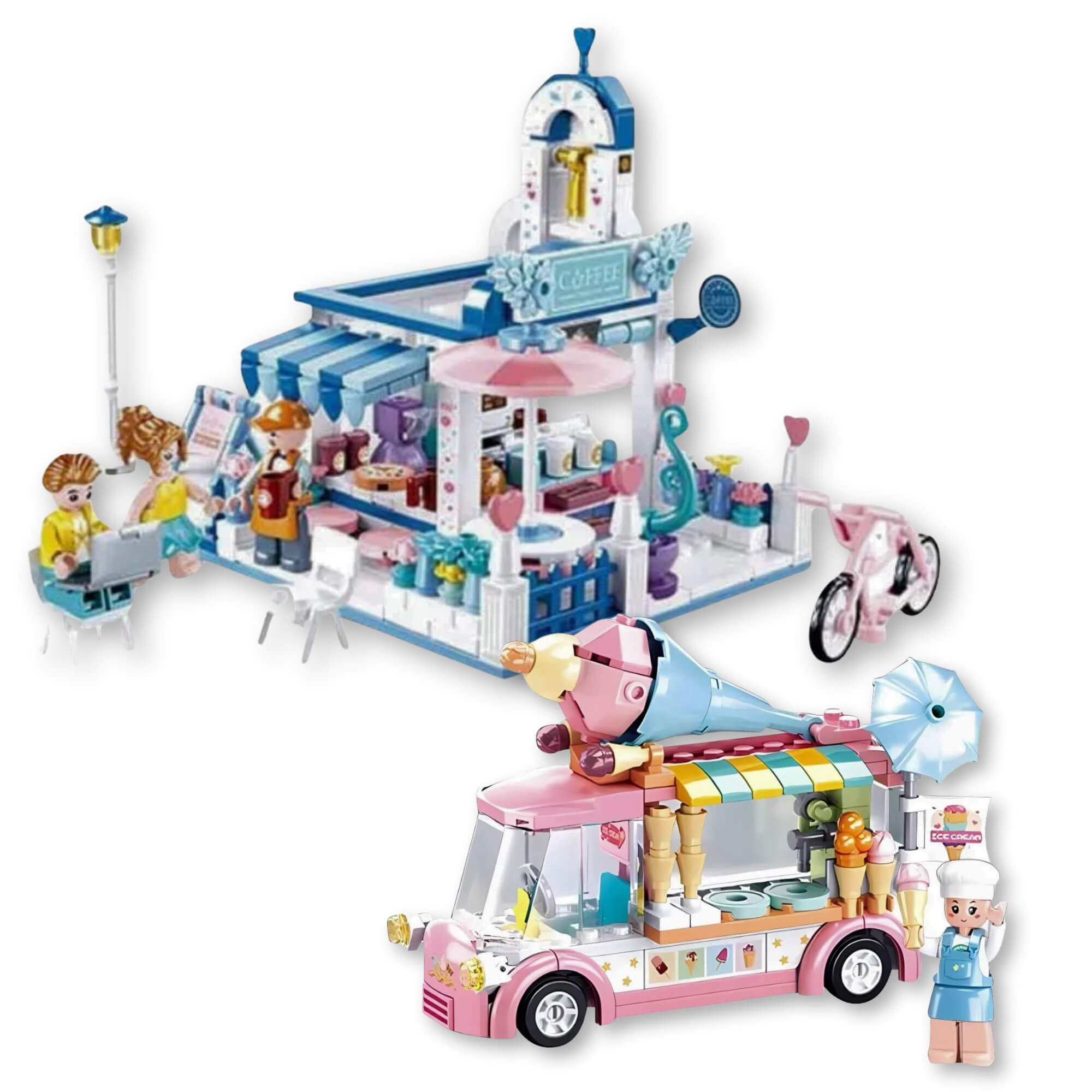 COMP Kit Blocos de Montar Cubic Multikids – Cafeteria 289 peças + Carrinho Sorvete 145 peças