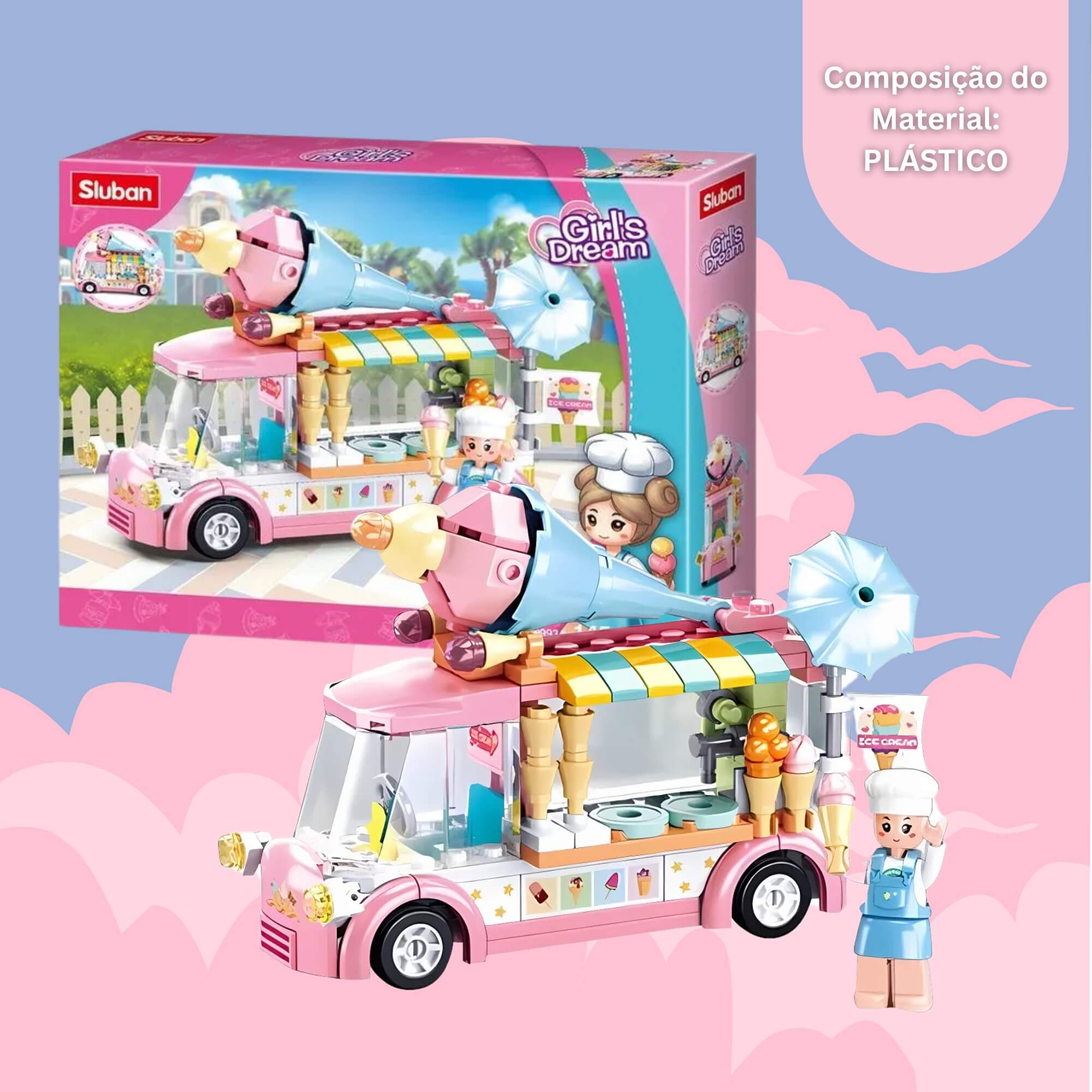 COMP Kit Blocos de Montar Cubic Multikids – Cafeteria 289 peças + Carrinho Sorvete 145 peças