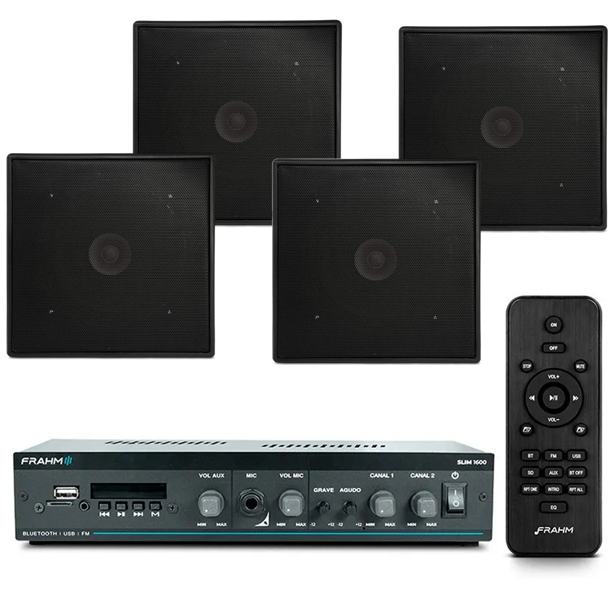 COMP Kit Amplificador Receiver SLIM 1600 MC G5 60W + 4 Arandelas Leson Quadrada Preta