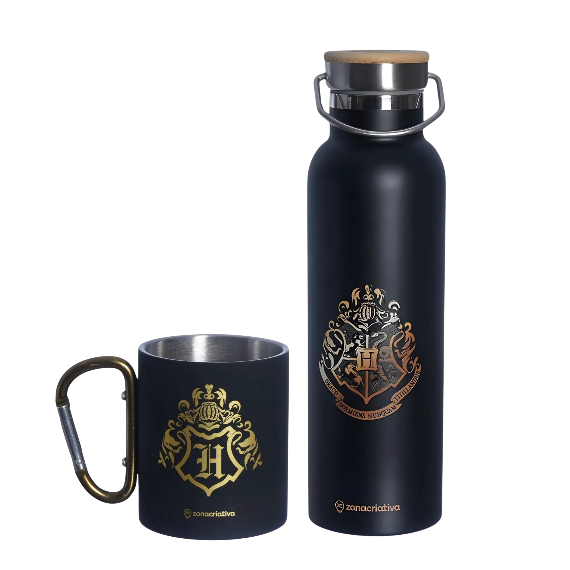 COMP Kit Garrafa Térmica Hogwarts 600ml + Caneca Mosquetão 300ml Harry Potter Zona Criativa