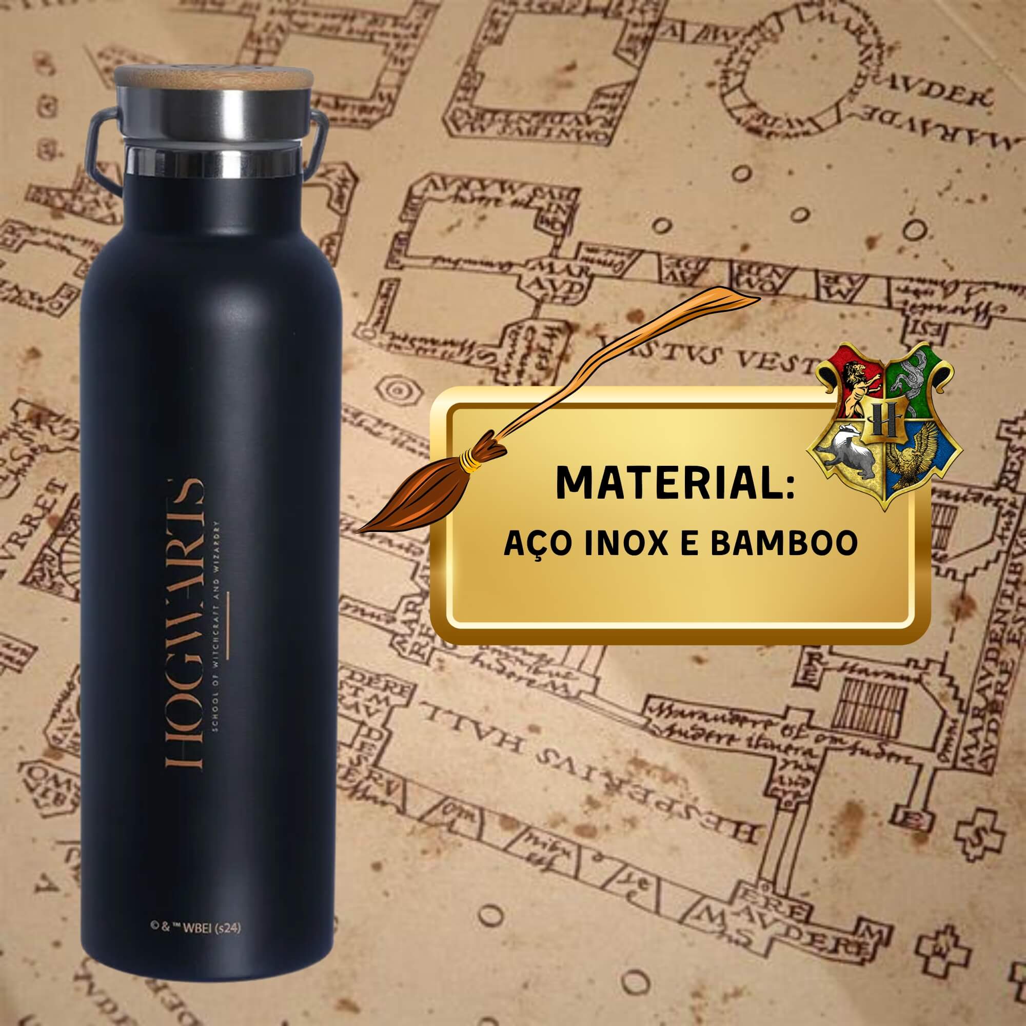 COMP Kit Garrafa Térmica Hogwarts 600ml + Caneca Mosquetão 300ml Harry Potter Zona Criativa