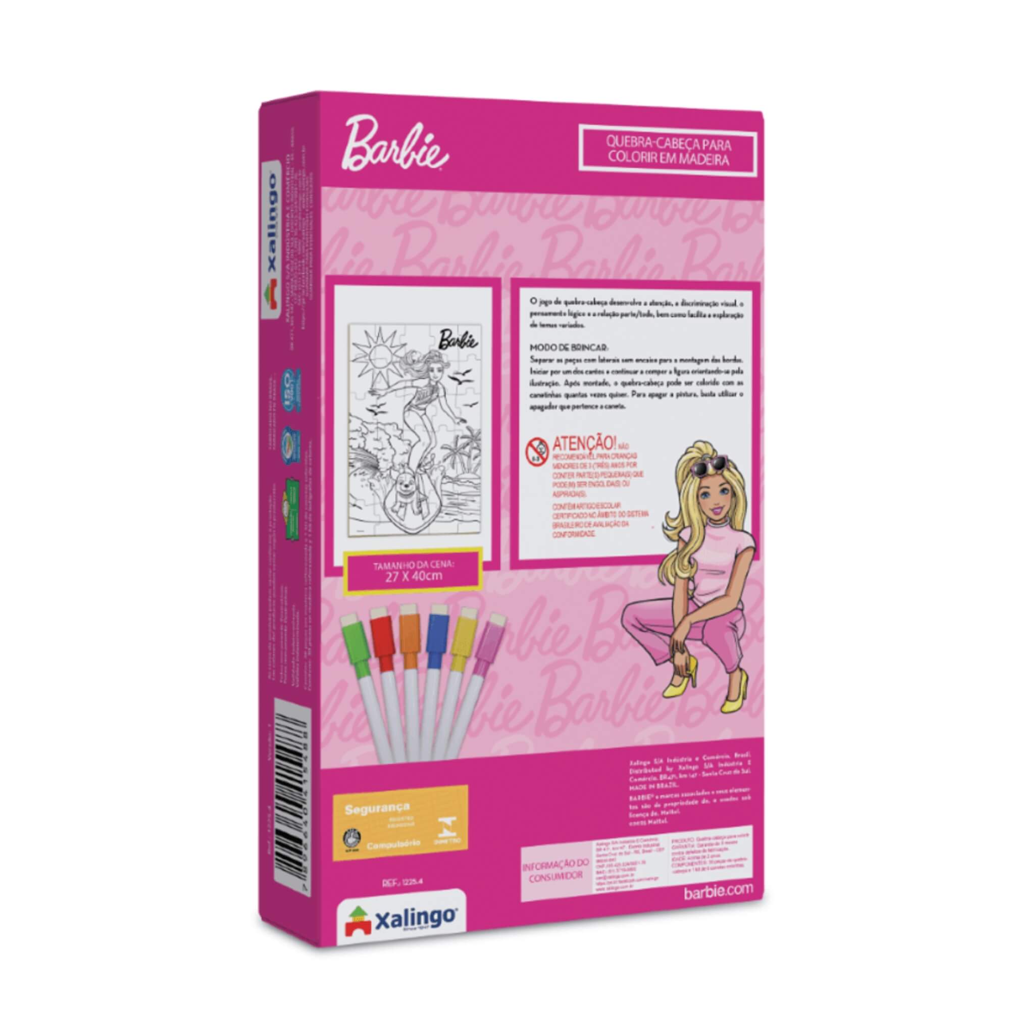 Jogo Quebra-Cabeça para Colorir Barbie Surfista c/ Kit Canetinha Xalingo - 12254
