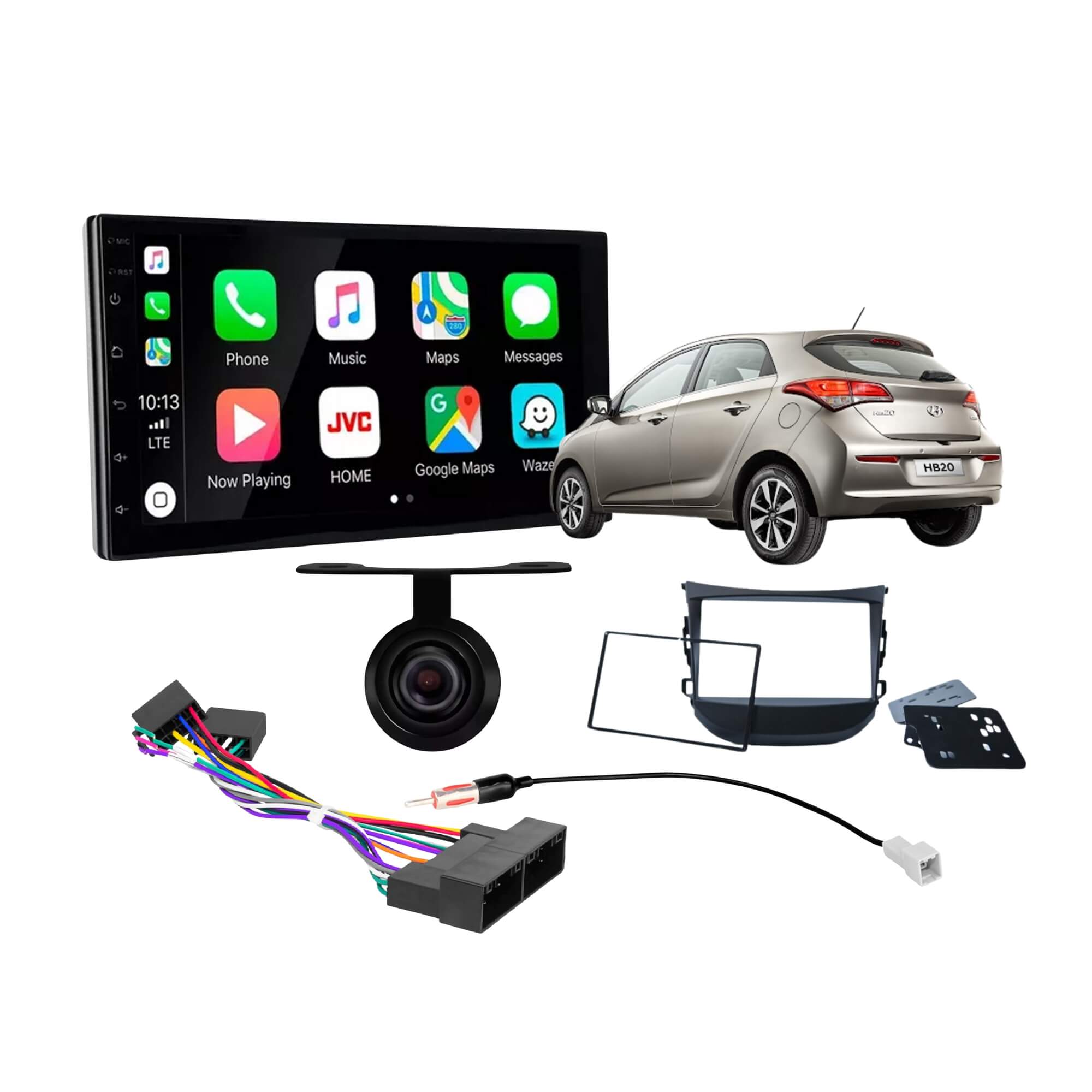 COMP Central Multimidia HB20 2012 a 2019 13 SLIM 7" 2+32GB + Chicotes + Camera Ré + Moldura 2 Din 7" EPX 091