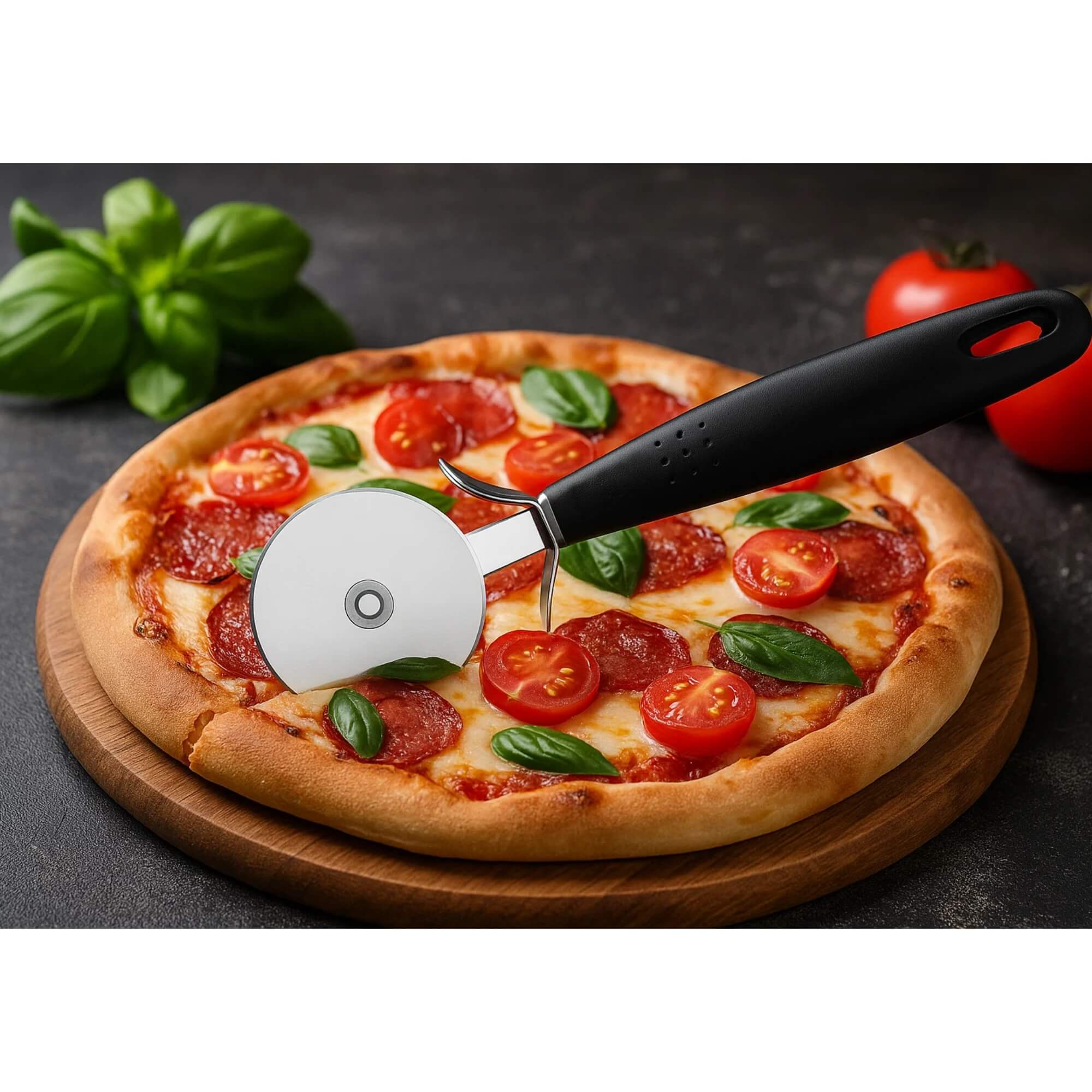 COMP Kit Forma de Pizza Lisa 30cm Alumínio + Cortador de Pizza Brinox Linha Asti