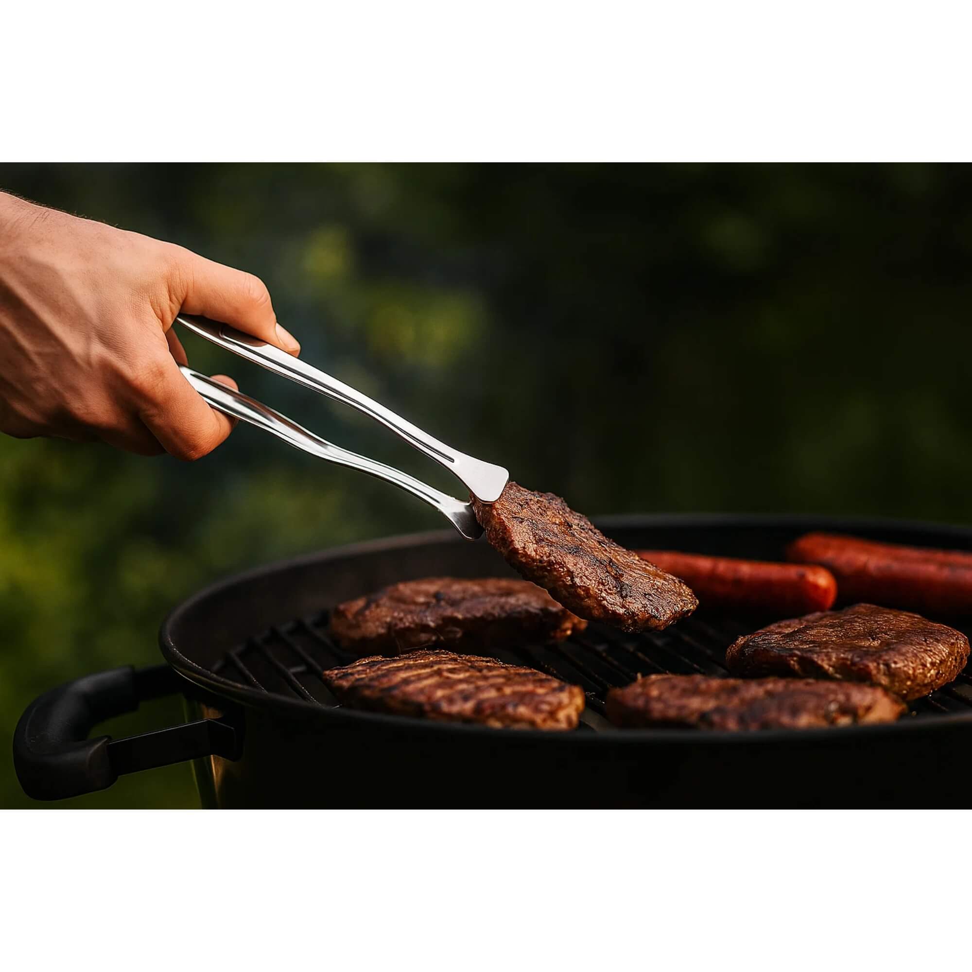 COMP Kit Churrasco Tramontina Tábua Oval Madeira Teca e Ferro Fundido + Pinça Brinox Aço Inox