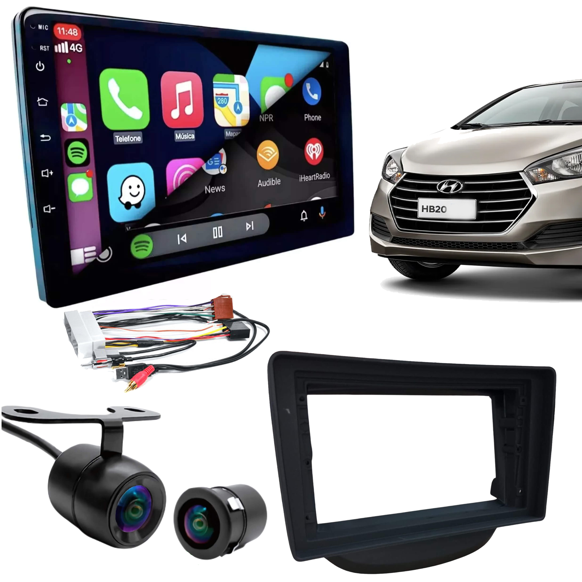 COMP Kit Multimidia 9" Pol Android 2+32gb IPS Hyundai HB20 2012 a 2019 + Câmera de ré + Chicotes