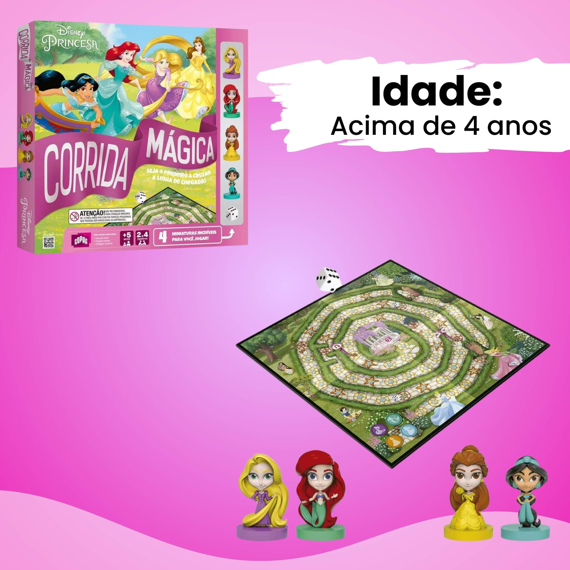 Jogo Infantil Corrida Mágica Princesas c/ 4 Miniaturas Copag - 35773