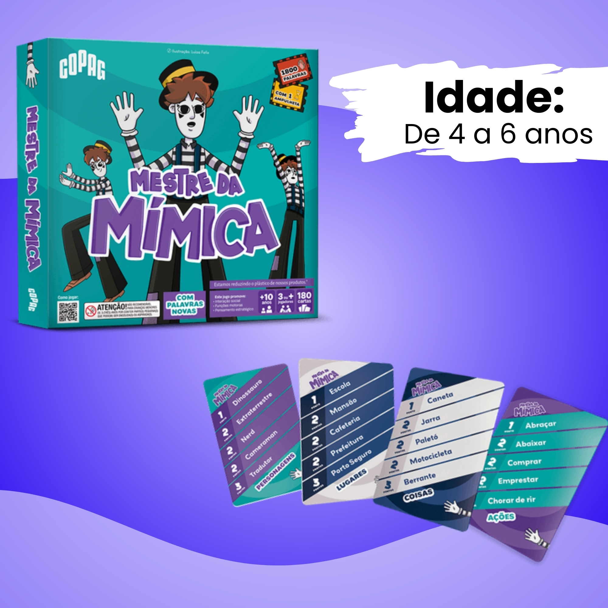 Jogo Infantil Mestre da Mímica 180 Cartas com Ampulheta Copag - 35858