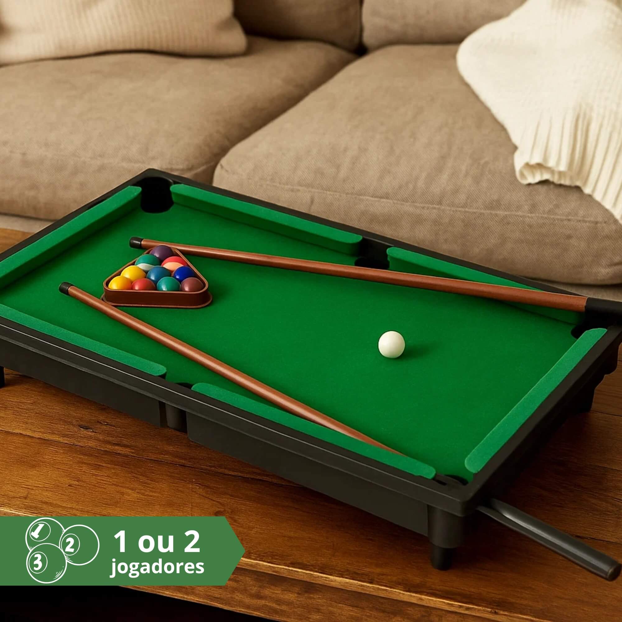 Brinquedo Infantil Mini Mesa de Bilhar com Tacos e Bolinhas Coloridas Braskit - 240C