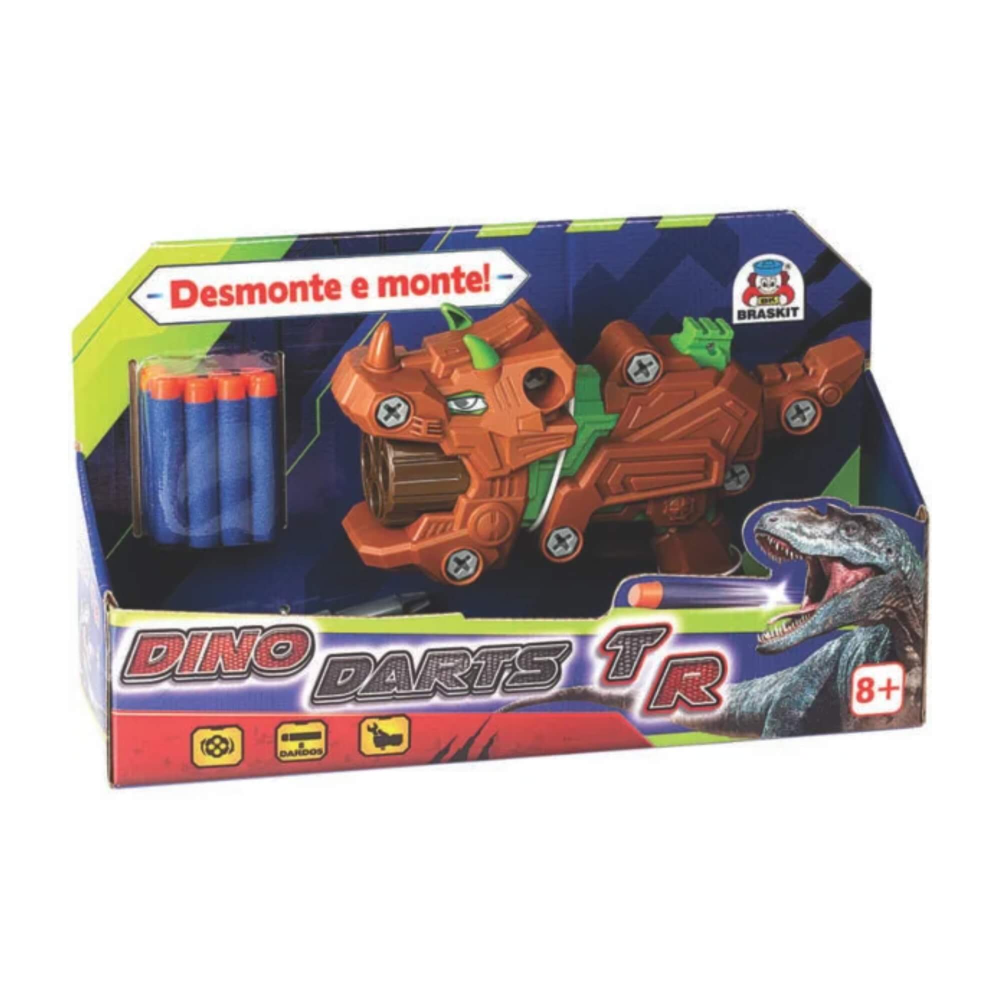 Brinquedo Infantil Lançador de Dardos Dino Darts TR com 8 Dardos e Chave Braskit - 1100