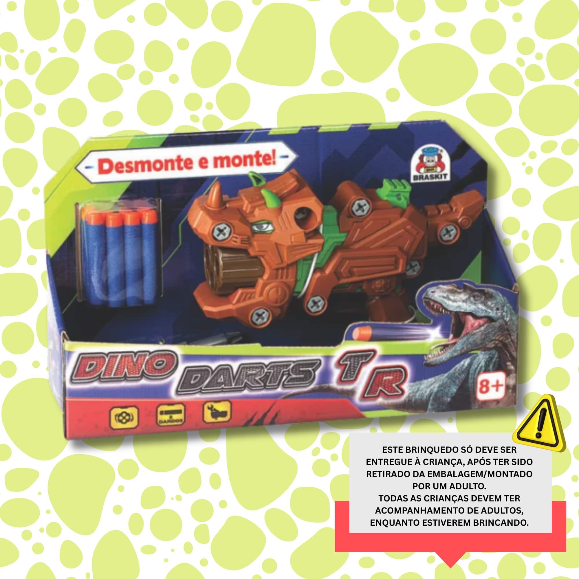 Brinquedo Infantil Lançador de Dardos Dino Darts TR com 8 Dardos e Chave Braskit - 1100