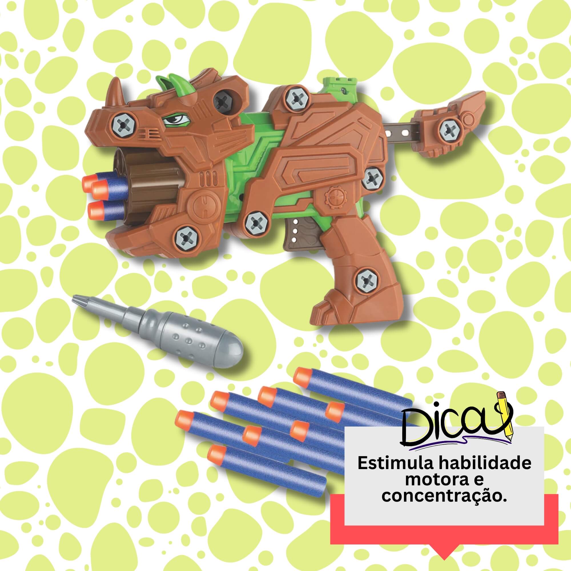 Brinquedo Infantil Lançador de Dardos Dino Darts TR com 8 Dardos e Chave Braskit - 1100