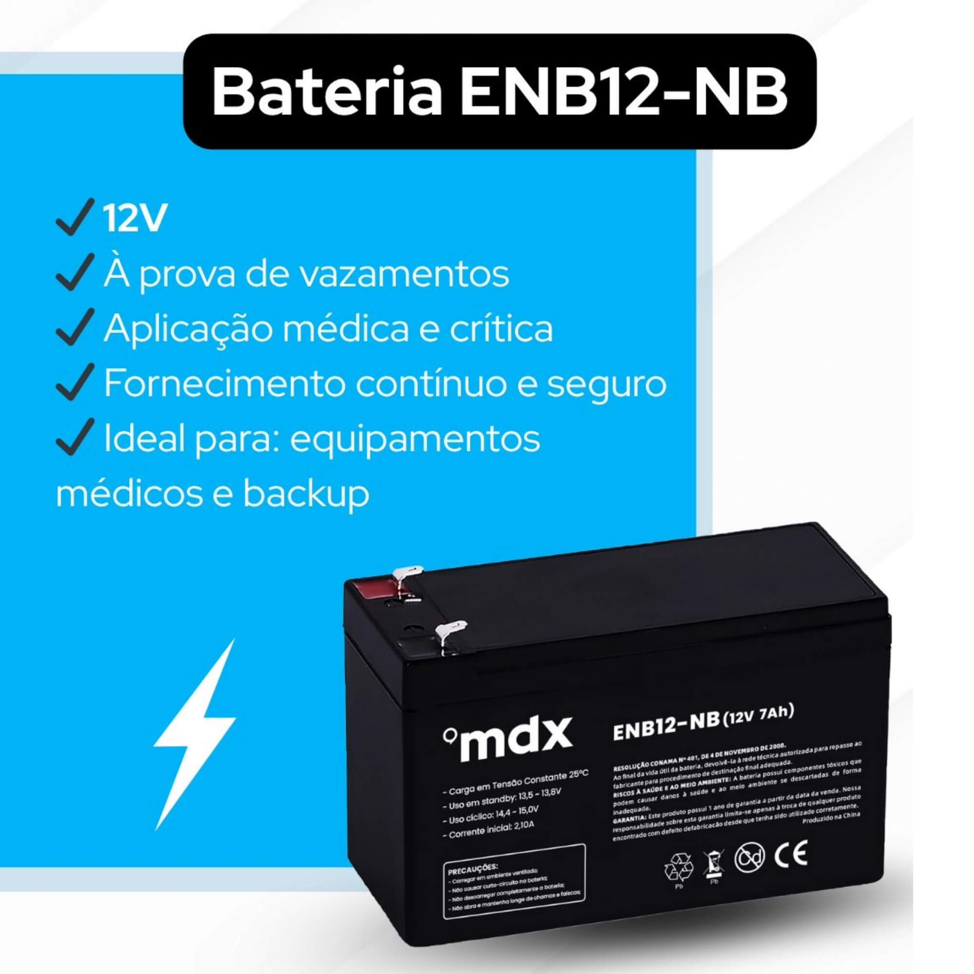 Bateria Selada p/ UPS 12V/7AH ENB12-NB MDX - 770003