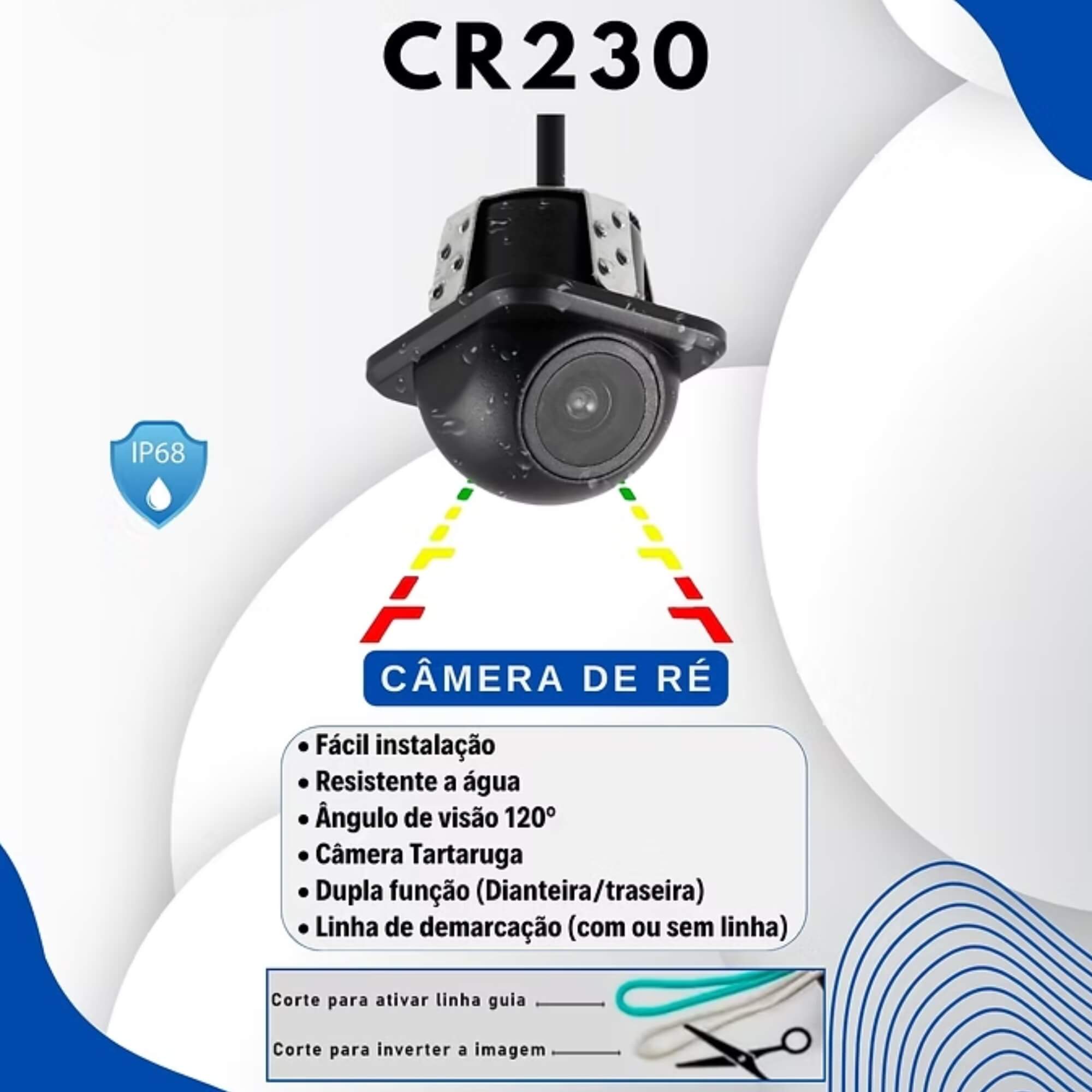 Câmera de Ré Tartaruga Resistente a Água Dupla função (Dianteira/traseira) H-Tech - CR230