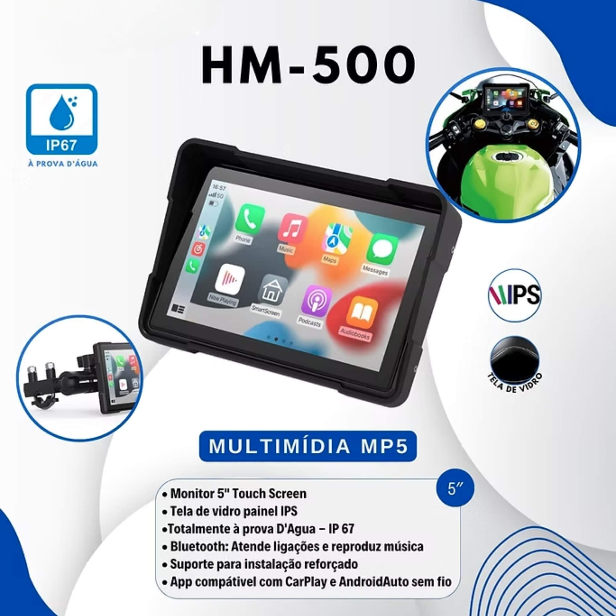 Multimídia para Moto Tela de Vidro 5" Resistente à água CP/AA ESP H-Tech - HM-501