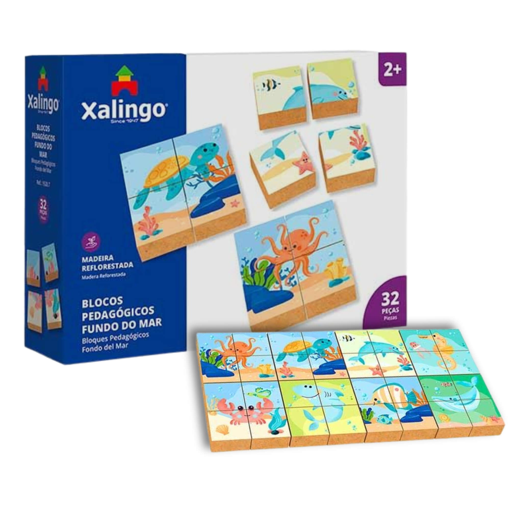 Brinquedo Infantil Blocos Pedagógicos Fundo do Mar Quebra-Cabeça 32 Peças Xalingo - 15287