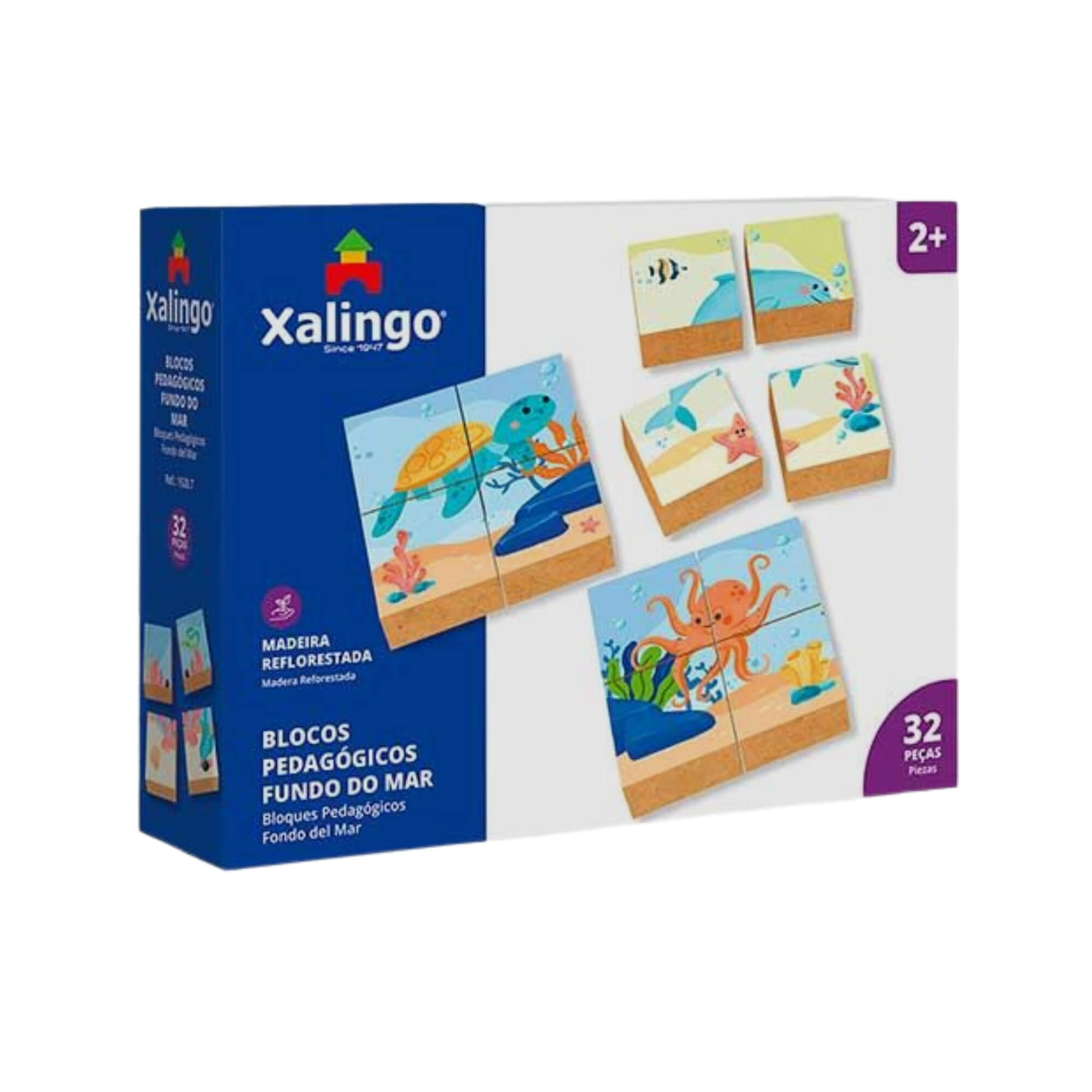 Brinquedo Infantil Blocos Pedagógicos Fundo do Mar Quebra-Cabeça 32 Peças Xalingo - 15287