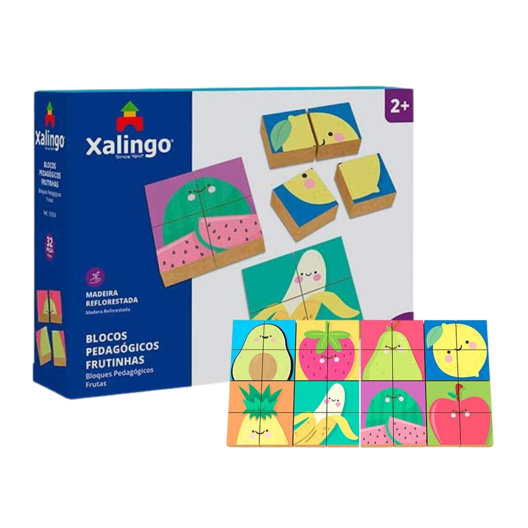 Brinquedo Infantil Blocos Pedagógicos Frutinhas Quebra-Cabeça Educativo 32 Peças Xalingo - 15298