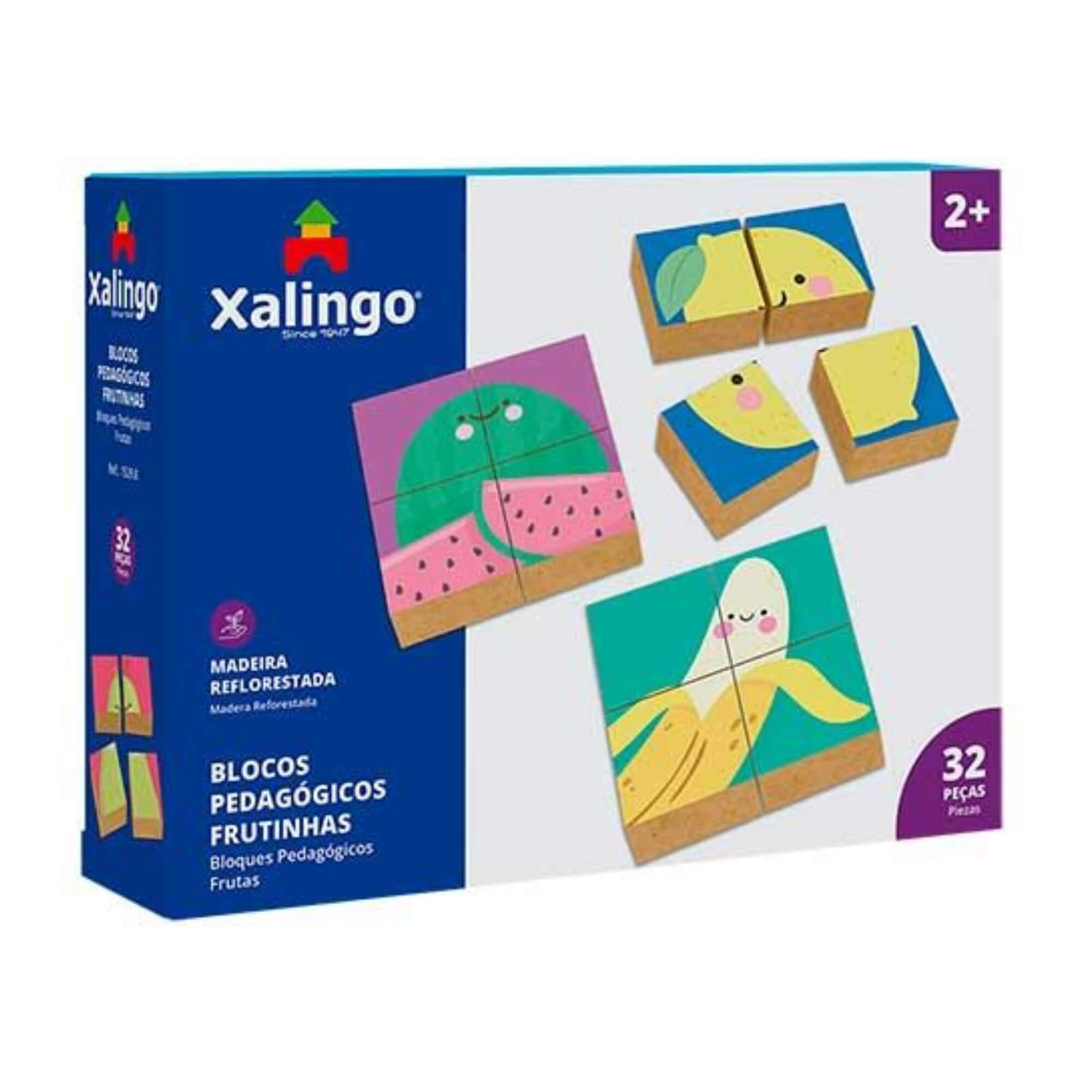 Brinquedo Infantil Blocos Pedagógicos Frutinhas Quebra-Cabeça Educativo 32 Peças Xalingo - 15298