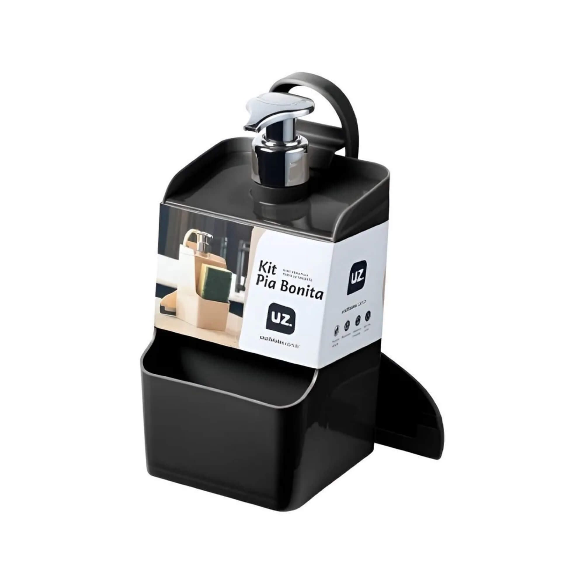 Kit Dispenser Slim PP + Rodo Preto de Plástico UZ Utilidades - UZ1934-PR