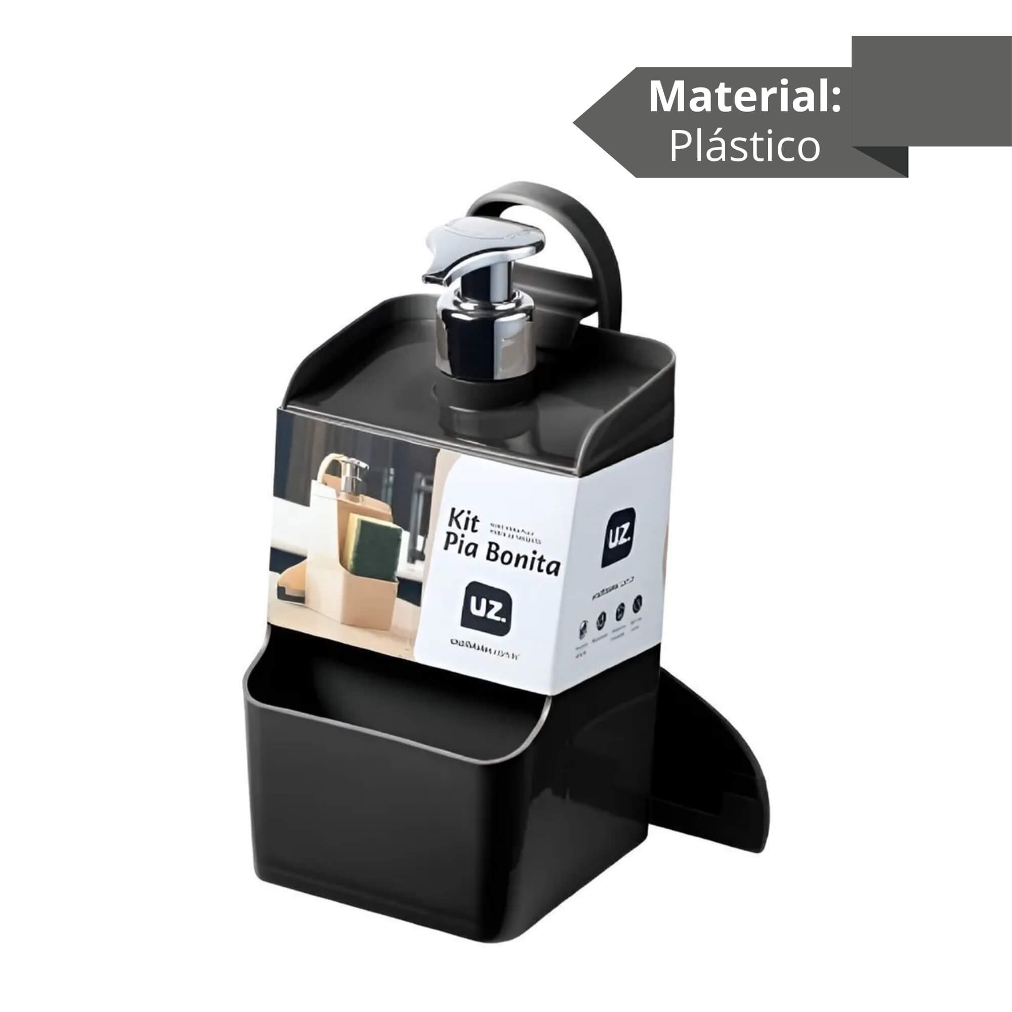 Kit Dispenser Slim PP + Rodo Preto de Plástico UZ Utilidades - UZ1934-PR