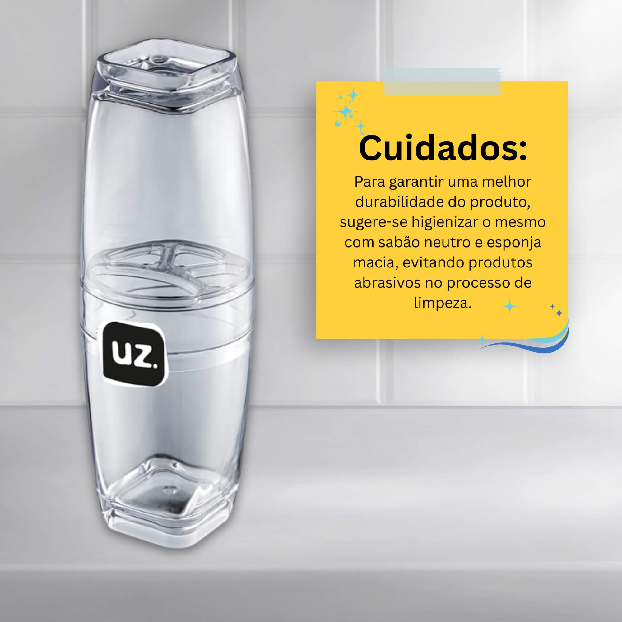 Porta Escova com Tampa Premium Translúcido Transparente UZ Utilidades - UZ520-TR