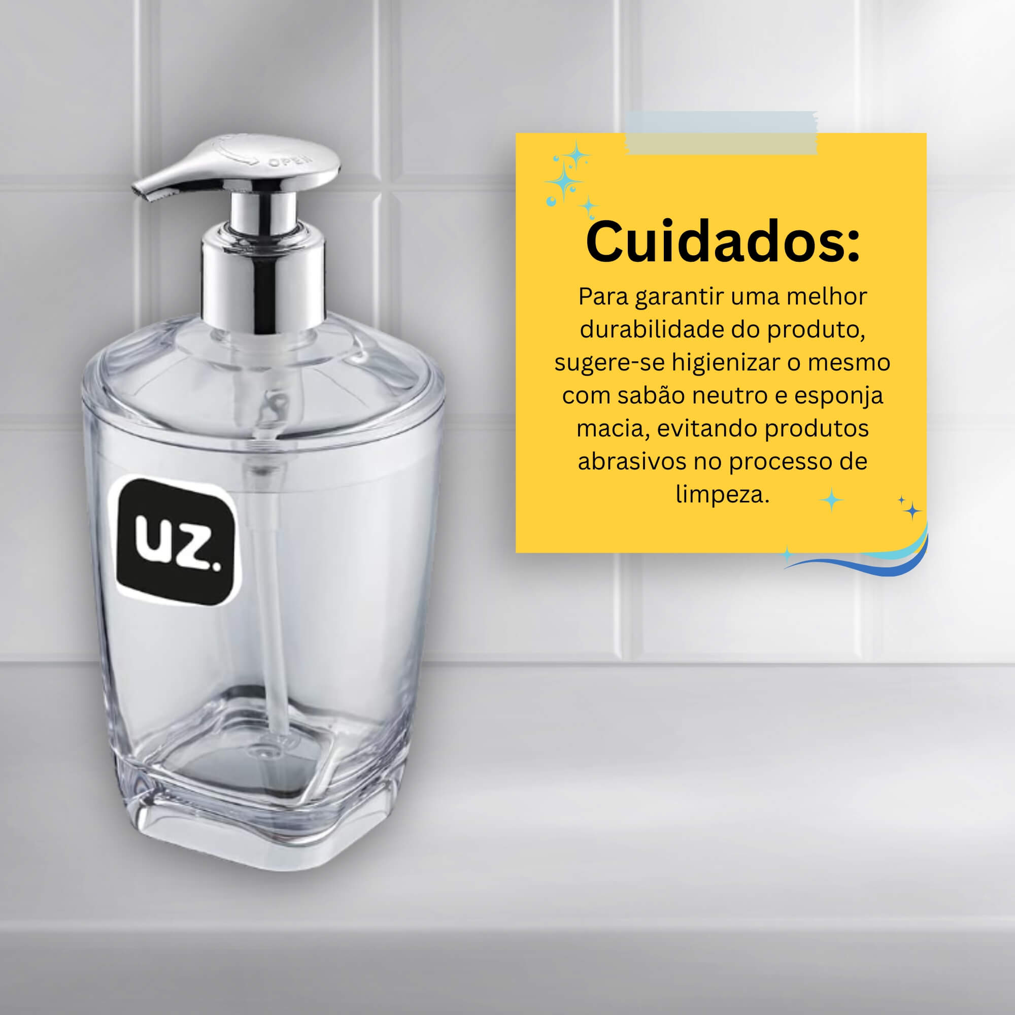 Porta Sabonete Líquido Premium Translúcido Transparente UZ Utilidades - UZ522-TR