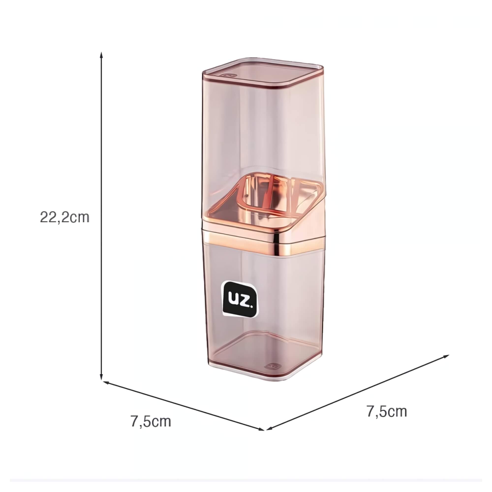 Porta Escova com Tampa Slim Metalizado Rose UZ Utilidades - UZ543-ROSE