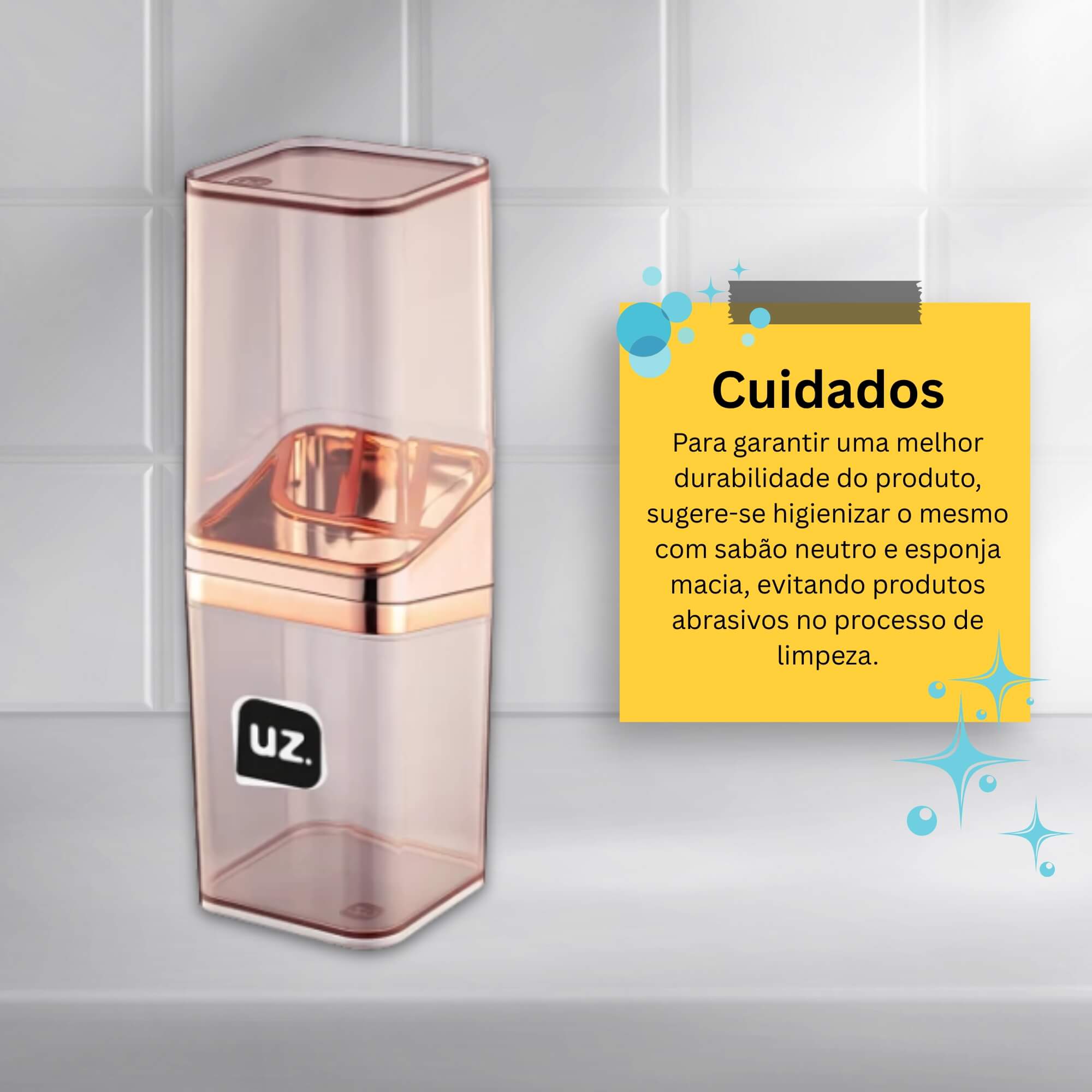 Porta Escova com Tampa Slim Metalizado Rose UZ Utilidades - UZ543-ROSE
